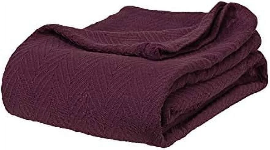 Cotton All-Season Premium Thermal Blanket- Plum Woven Reversible Ultra-Soft And Warm Herringbone Blanket For Bed/Couch, King, 108