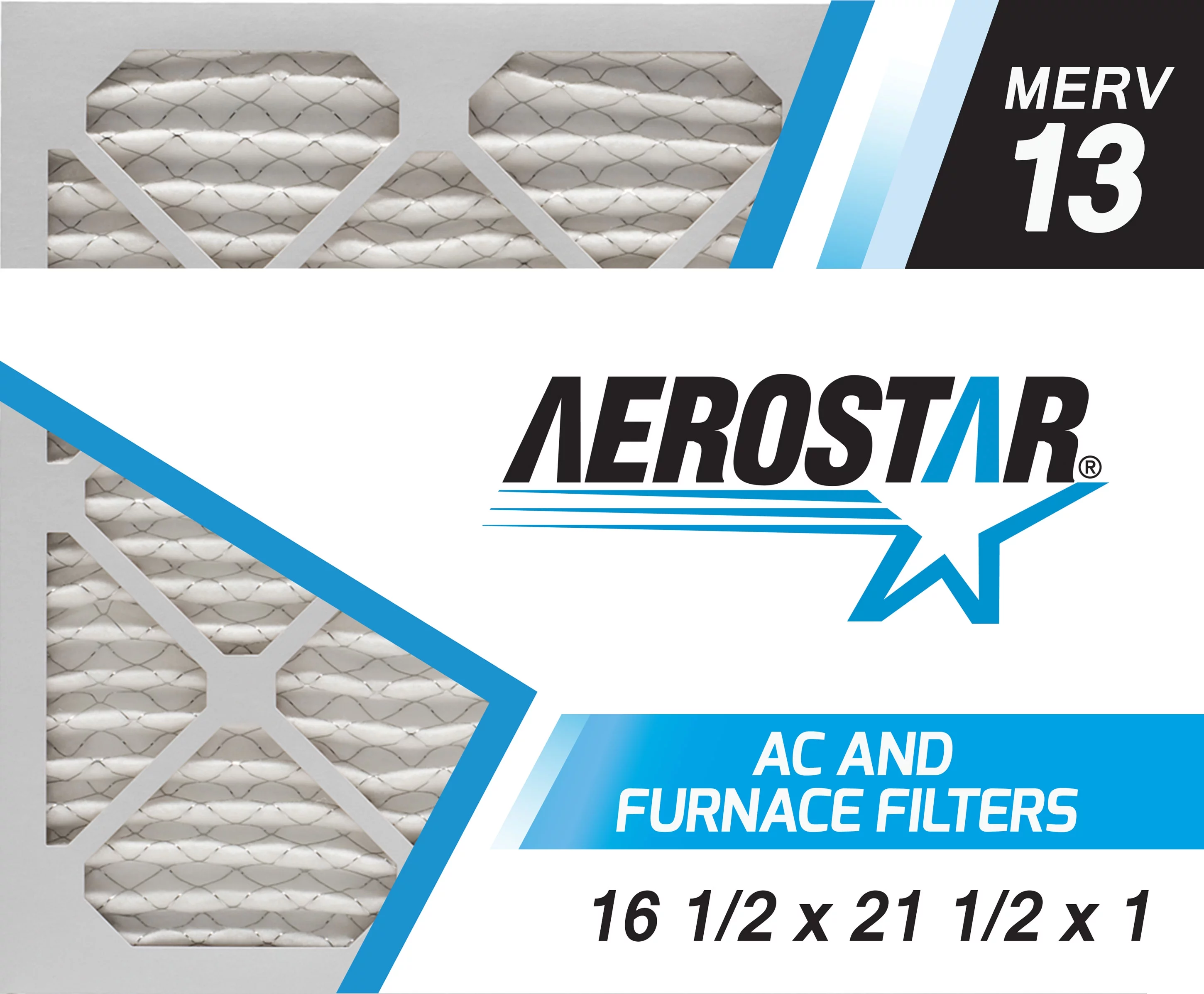 Aerostar 16 1/2x21 1/2x1 MERV  13, Pleated Air Filter, 16 1/2x21 1/2x1, Box of 6, Made in the USA