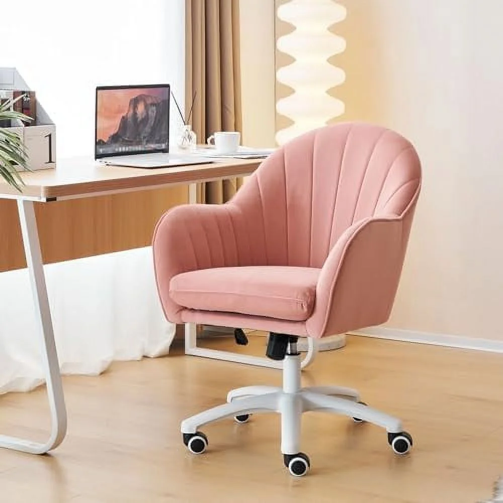 TJCGDTY Home Office Desk Chairs Modern Velvet Vanity Chairs with Wheels Comfy Swivel Adjustable Upholstered Computer Armchairs Cute Task Chairs for Study  Office  Bedroom-White