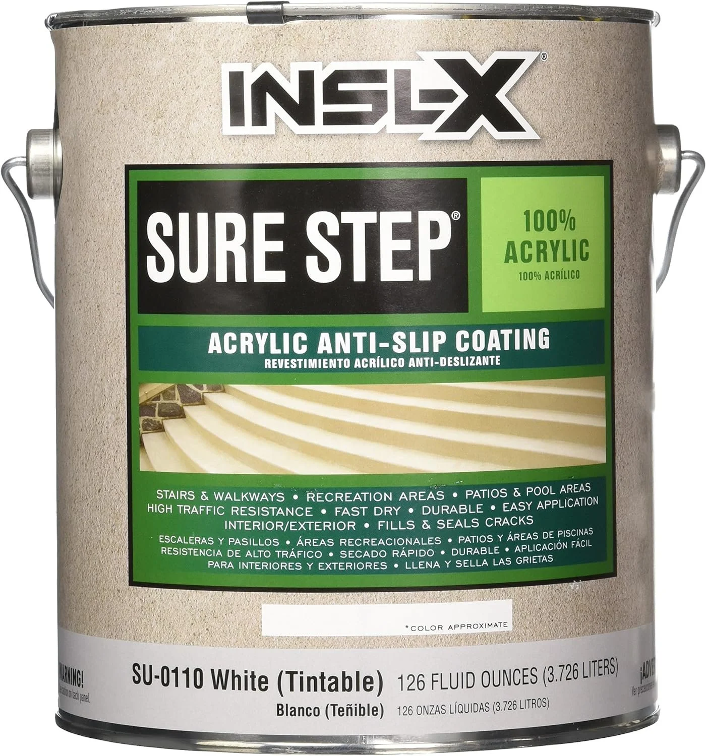 COMPLEMENTARY COATINGS SU0110092-01 INSL-X Sure Step Acrylic Tintable White Anti-Slip Concrete Coating, 1 gallon, Tintable White