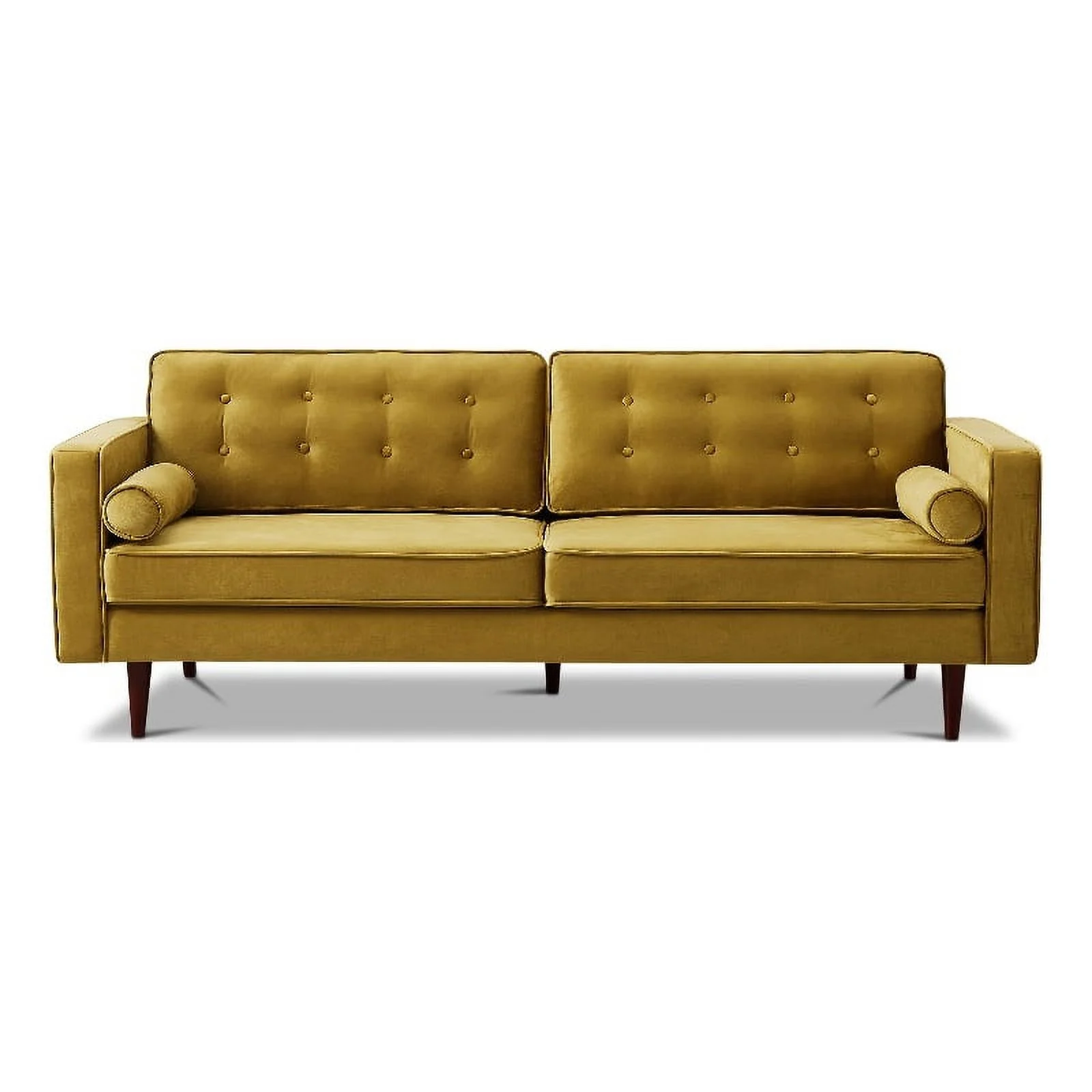 Pemberly Row Mid-Century Modern Tufted Back Gold Velvet Upholstered Sofa