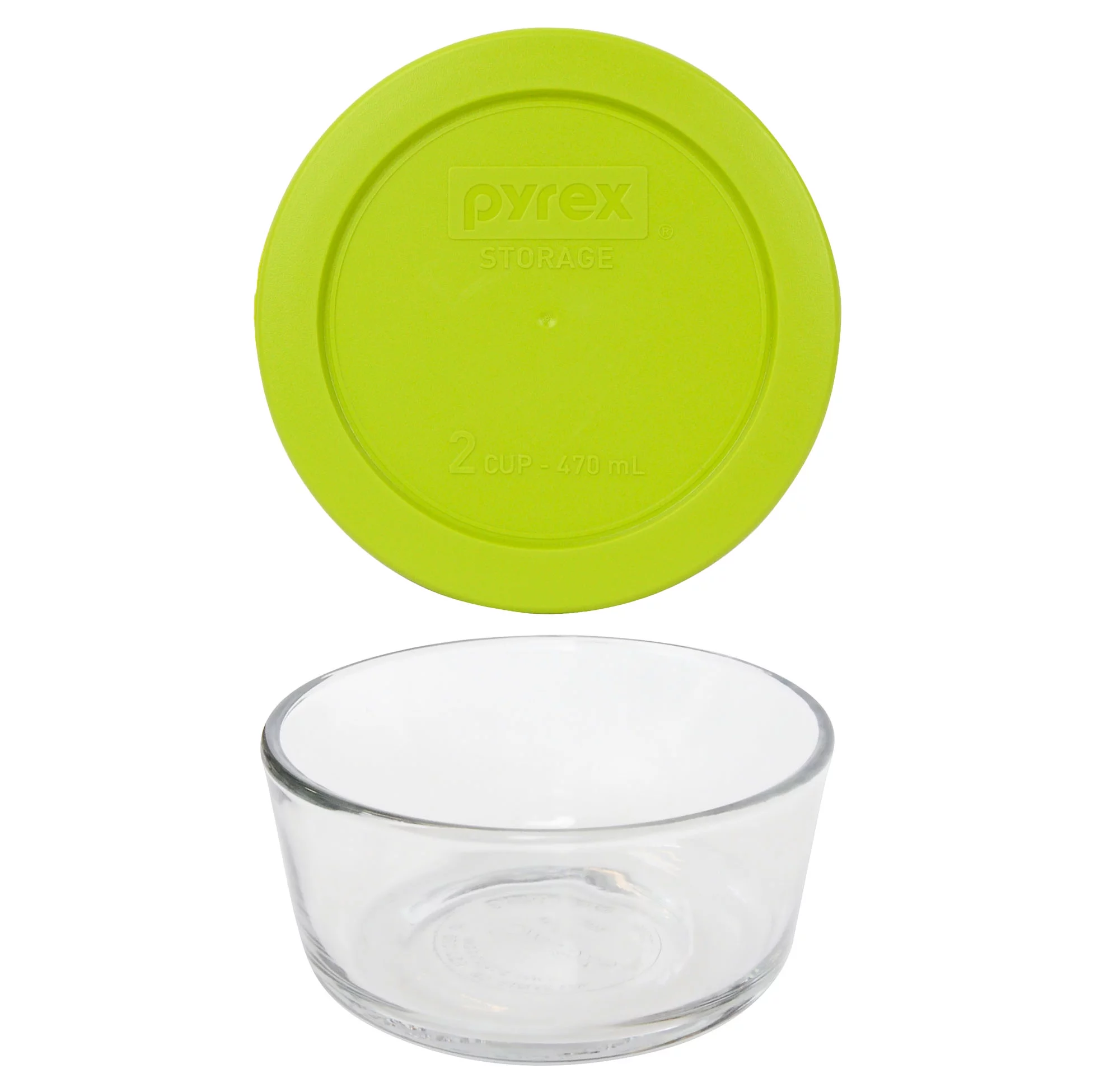 Pyrex Simply Store 7200 2-Cup Glass Storage Bowl with 7200-PC Edamame Green Plastic Lid Cover