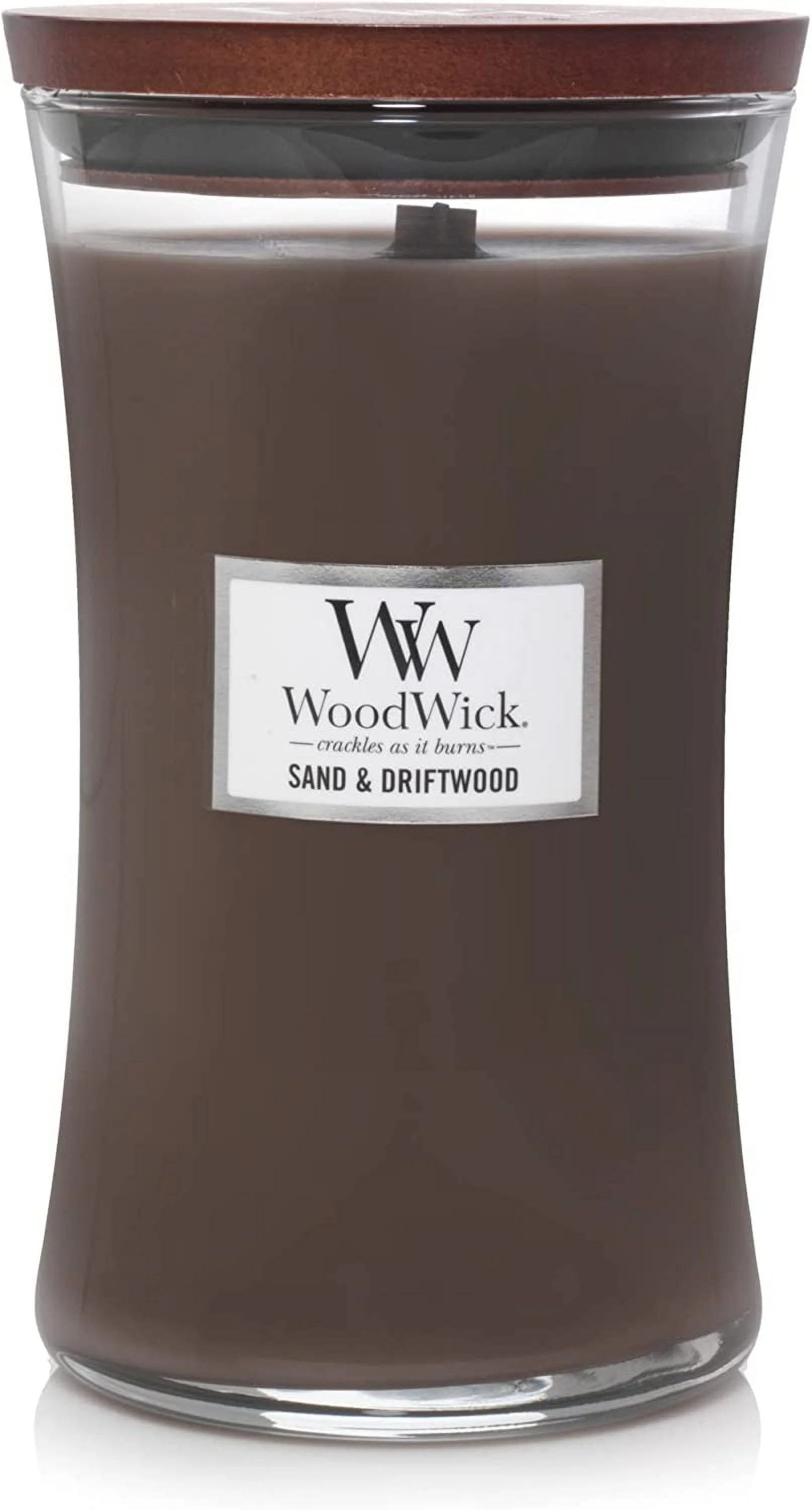 Large Hourglass Candle, Sand/Driftwood - Premium Soy Blend Wax, Pluswick Innovation Wood Wick, Made In