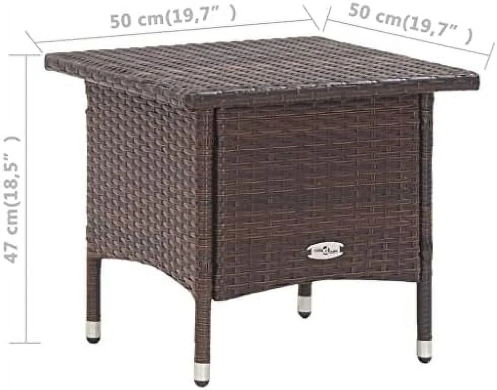 JDZHAPPYLIFE Rustic Brown Tea Table | Square Side/Coffee Table | Weather-Resistant and  | Outdoor Garden/Patio  | Made of Poly Rattan & Powder-Coated Steel Frame | Dimensions  19.7