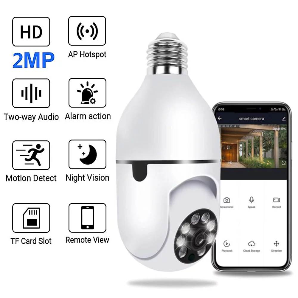 MIXFEER Wifi 360 Panoramic Bulb Camera 1080P Camera with 2.4GHz Wifi 360 Degree Panoramic viewing Wireless Home Camera Night Vision Two Way Audio Smart Motion Detection