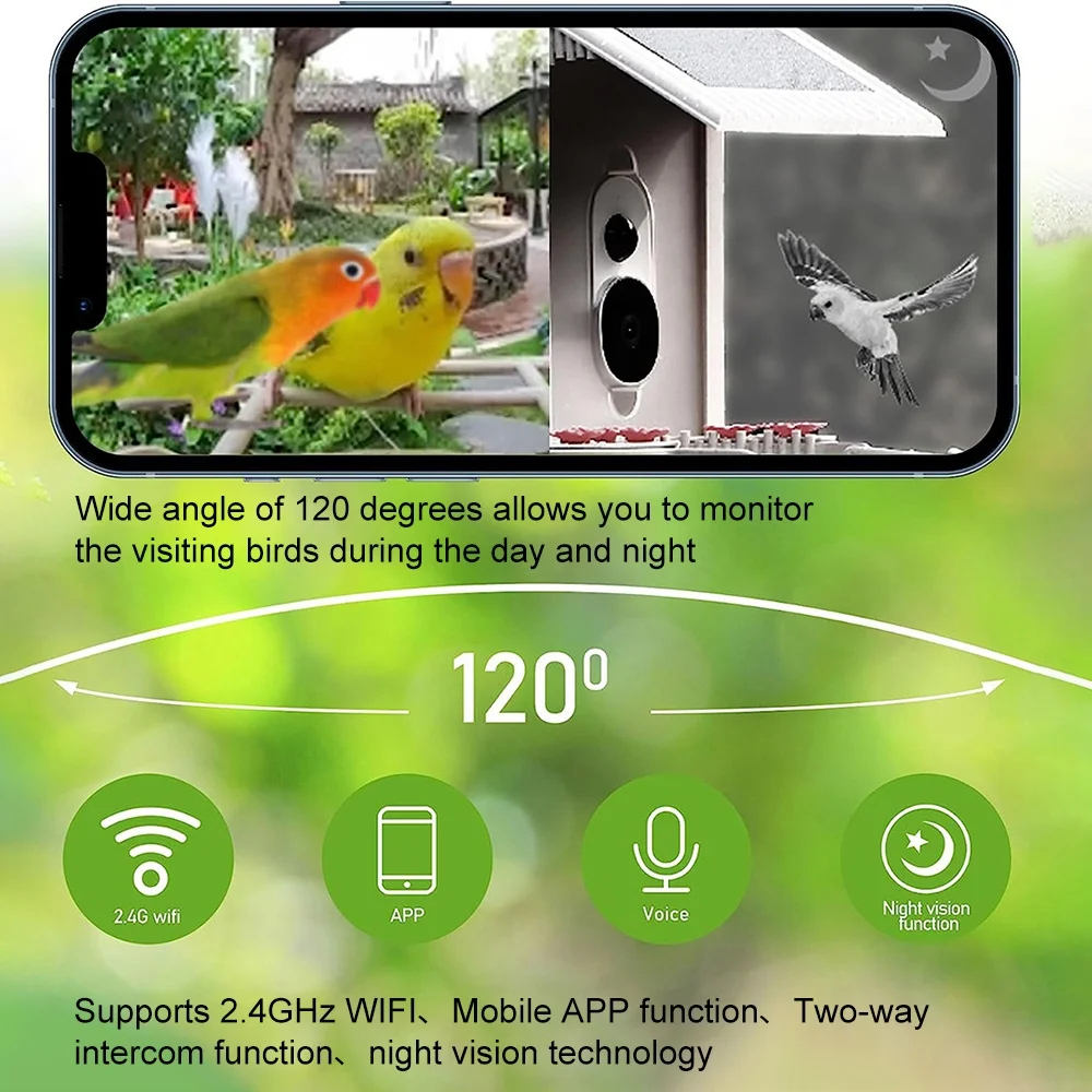 Carevas WIFI Smart Bird Feeder Camera 1080P Auto Capture Bird Video and Motion Detection Real-time Notification AI Identify Bird Species IP65 Waterproof 128G TF Cards