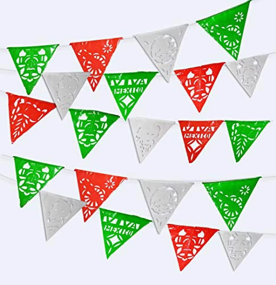 70 ft Long Mexican 42 Flags Pennant Banner. Banderines,Plastic Papel Picado for Fiesta Party Decorations Multicolor, Cinco de Mayo Celebrations