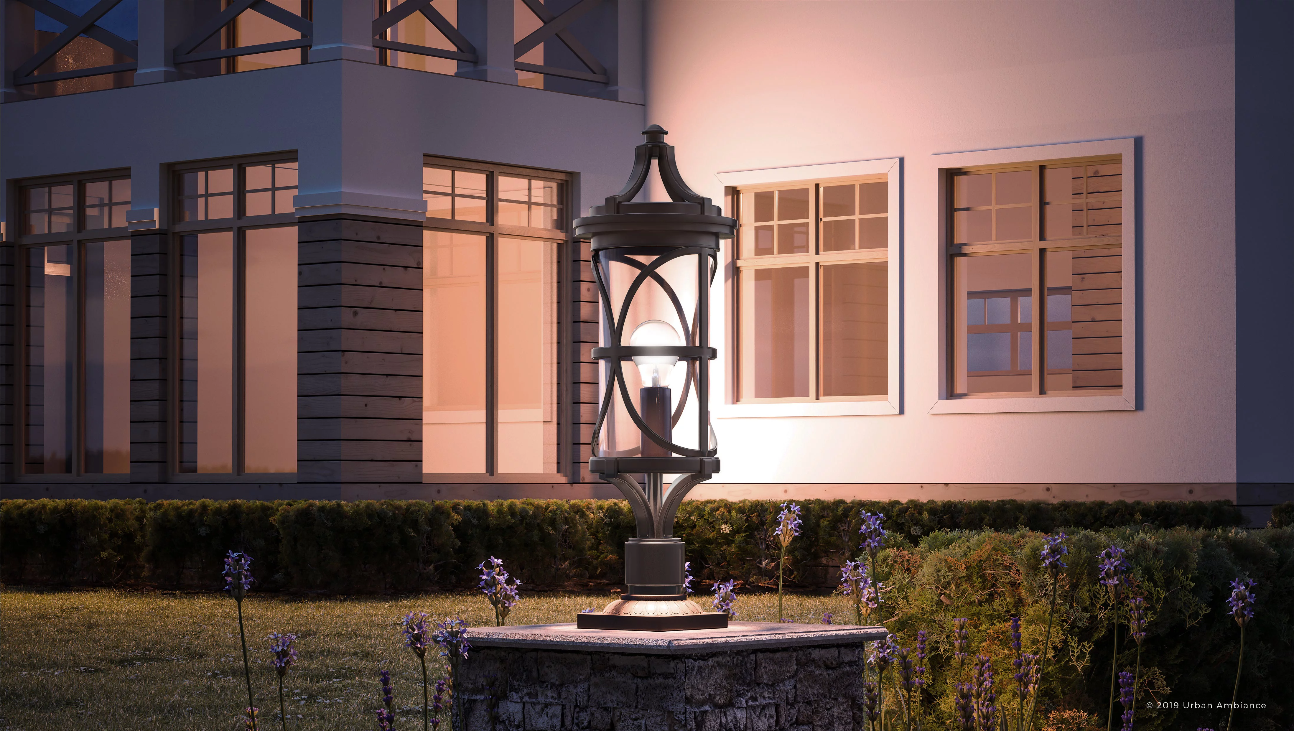 Luxury Rustic Outdoor Post Light, 26.5''H x 9''W, with Old World Style Elements, Tuscan Design, Olde Bronze Finish and Glass, UHP1180