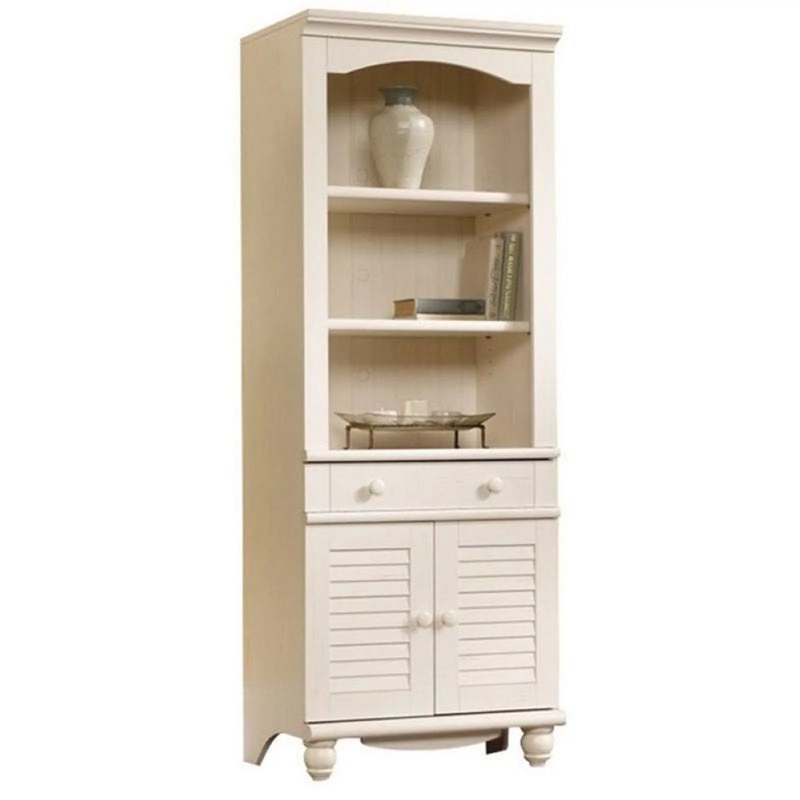 Bowery Hill Pinellas Tall Bookcase With Doors in Antiqued White
