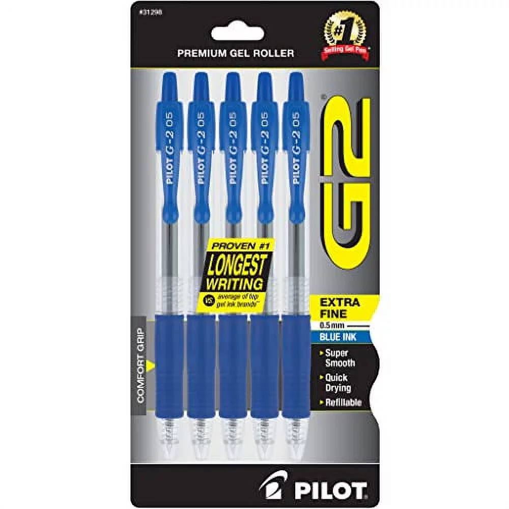 PILOT G2 Premium Refillable and Retractable Rolling Ball Gel Pens, Extra Fine Point, Blue Ink, 5-Pack (31298)