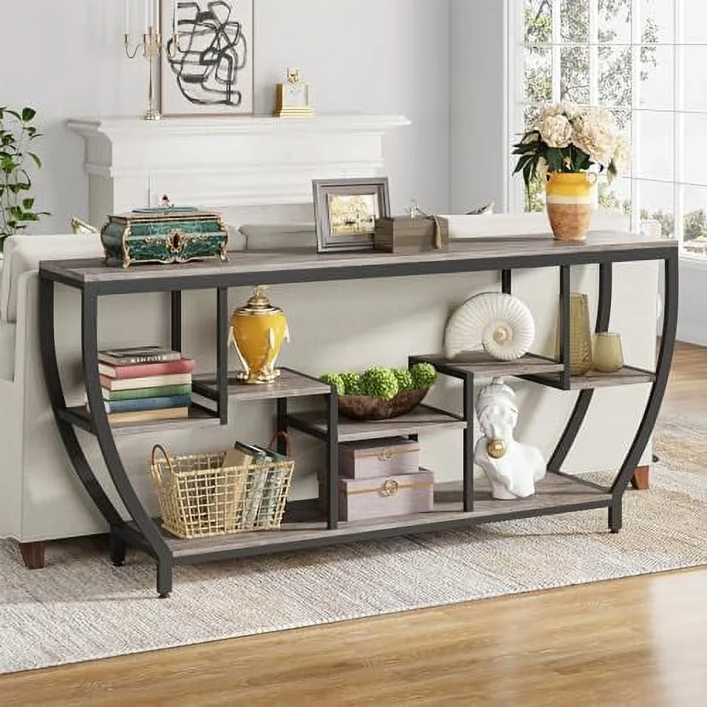 HOOMHIBIU 70.9 Inch Long Sofa Table with Shelves  Rustic Console Table with   Industrial Entryway Table TV Stand  Behind Couch Table Accent Tables for Living Room  Hallway  Foyer  Grey