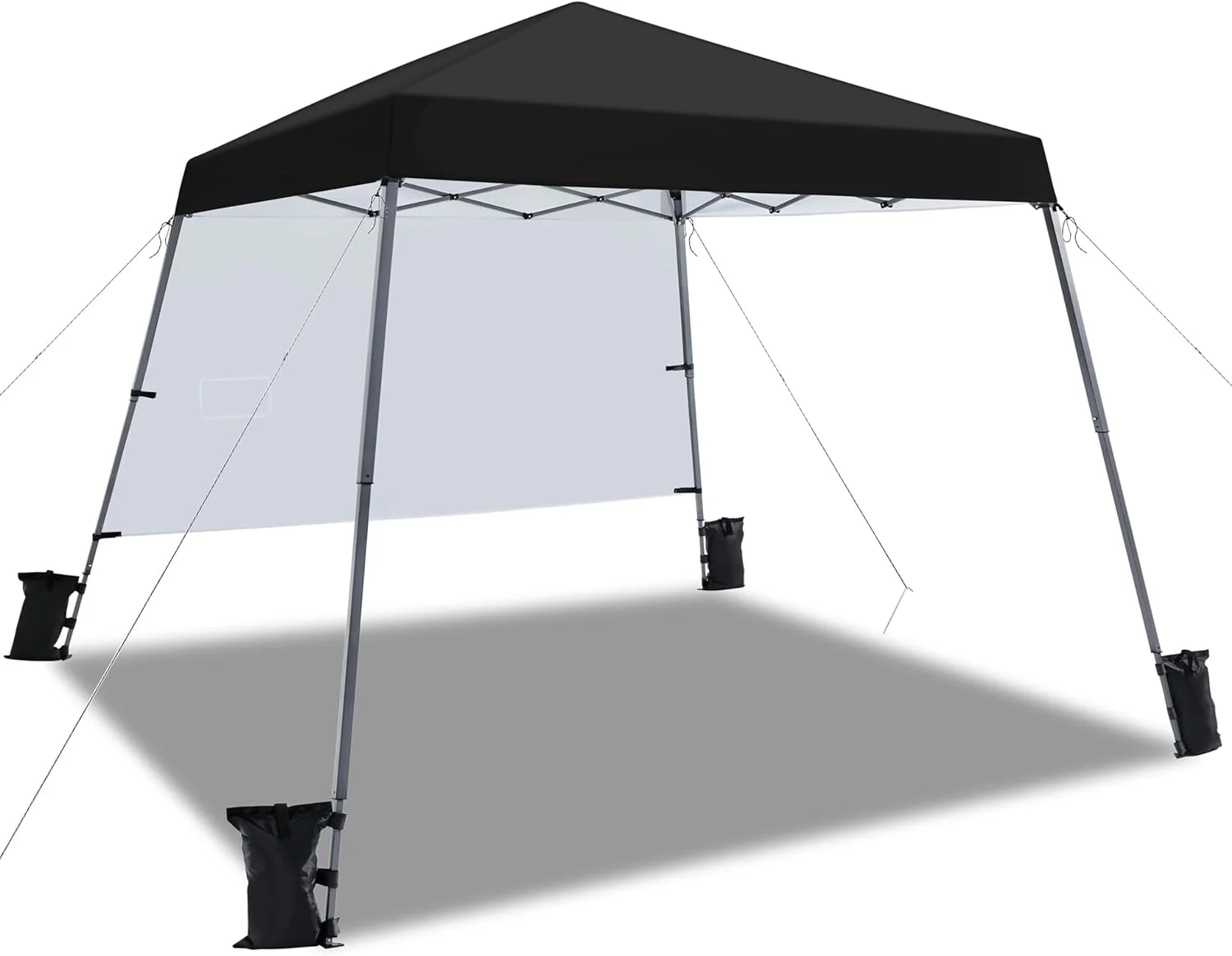 U-SHARE Pop Up Canopy Tent with Backpack, 10x10 Base Portable Easy One Person Setup Folding Shelter Compact Lightweight Slant Leg Canopy with 1 Sidewall, 8x8 Top, Black