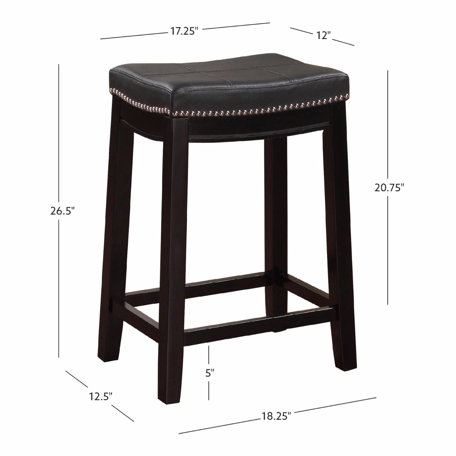 Linon Claridge 26 in. Backless Counter Stool - Black/Black Faux Leather - Set of 2