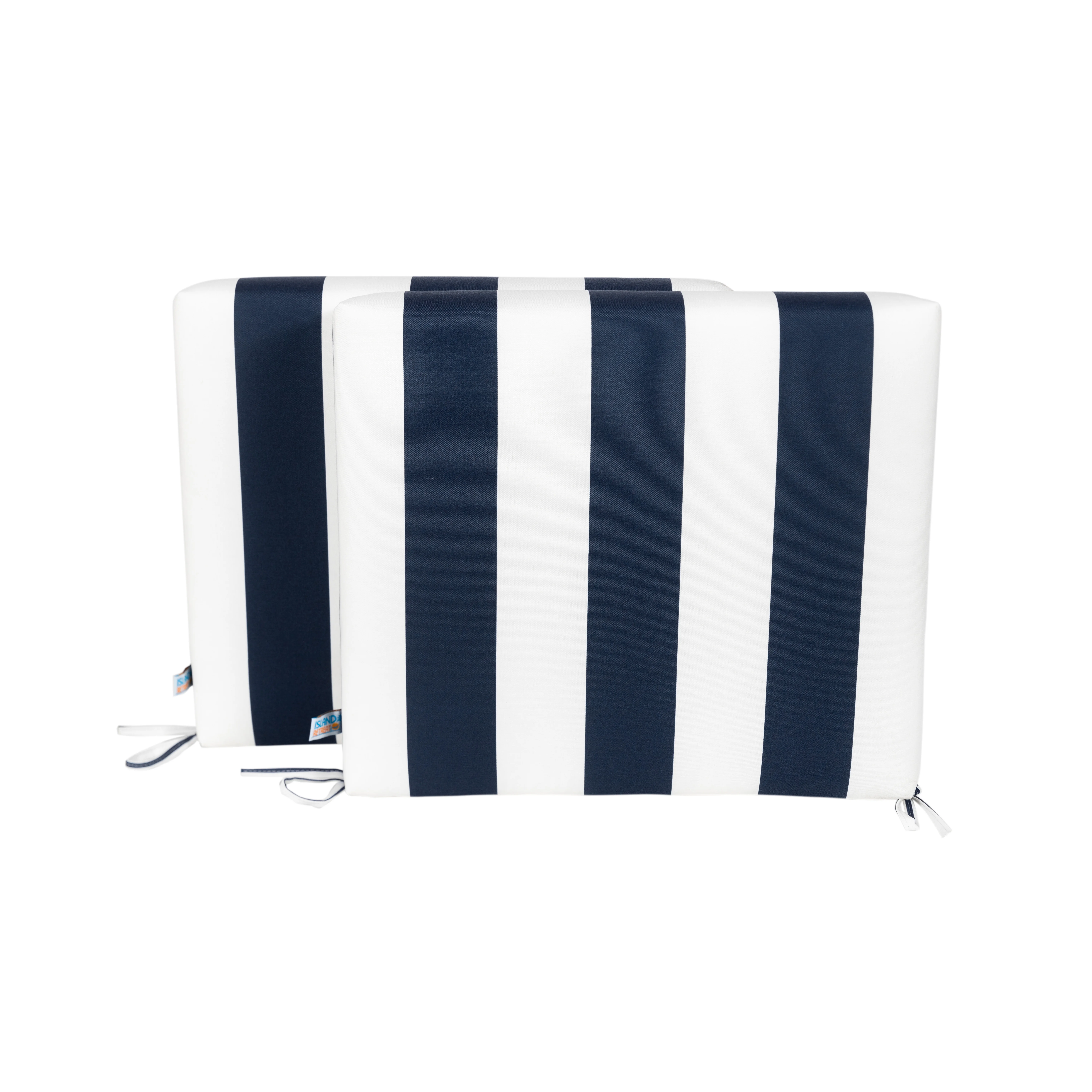 Island Retreat All-Weather Outdoor Navy Stripe Seat Cushion, Set of 2