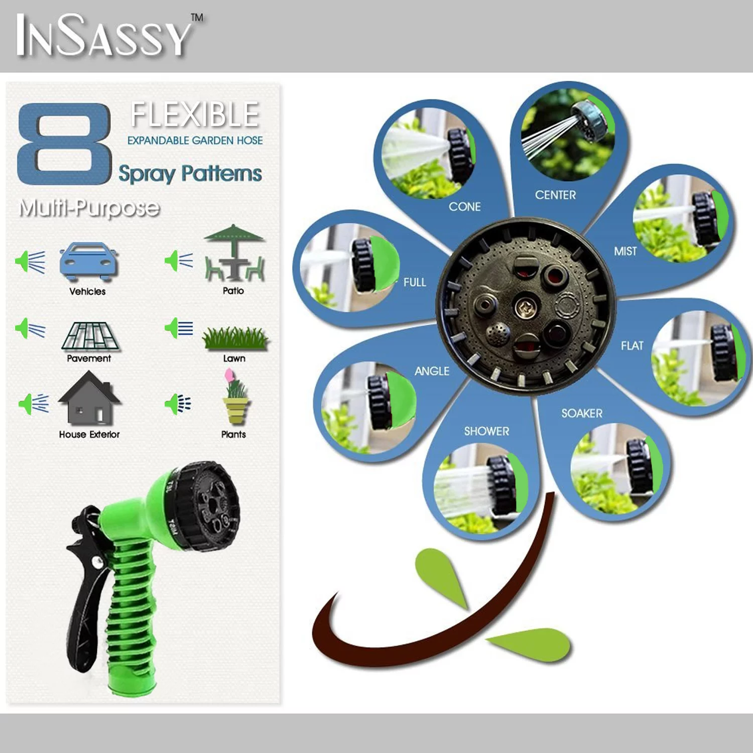 Expandable Hose 75 feet Green Lightweight Heavy Duty Flexible Water Garden Hose