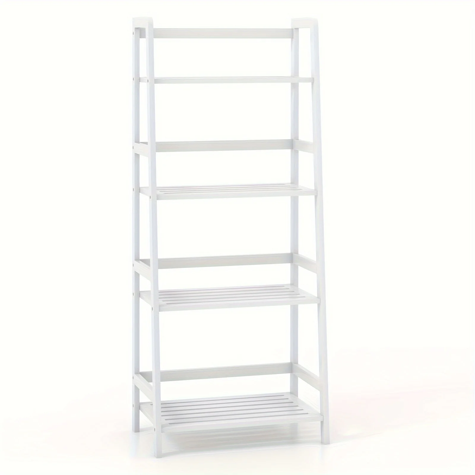 4-Tier Ladder Shelf, 47.5'' Bamboo Plant Stand Rack, Freestanding Bookshelf, Multifunctional Plant Display, Storage Shelves, Flower Stand Rack Holder for Living Room Balcony, Bedroom (White)