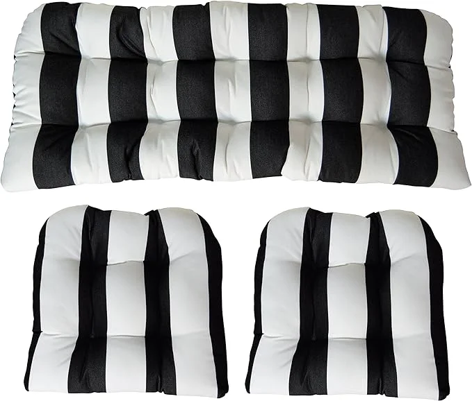 Comfortable Wicker Furniture Cushion Set 3-Piece Reversible Loveseat & U-Shape Chair Inserts Indoor/Outdoor All-Weather Fabric