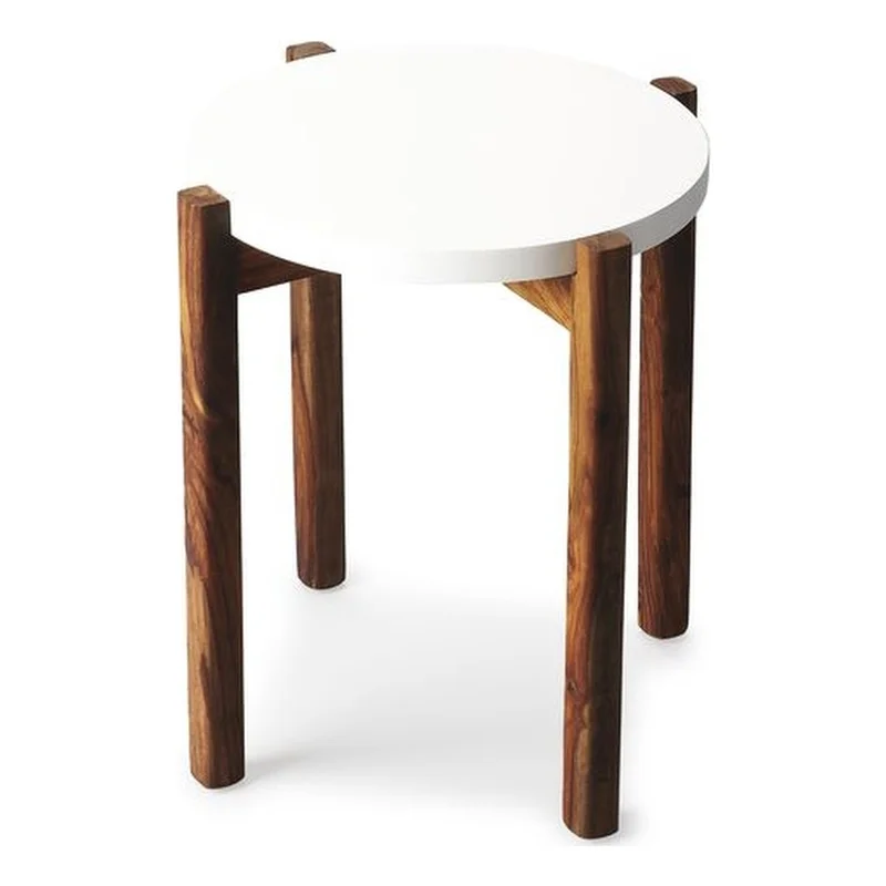 Home Square Contemporary Solid Wood Side Table in White and Brown - Set of 2