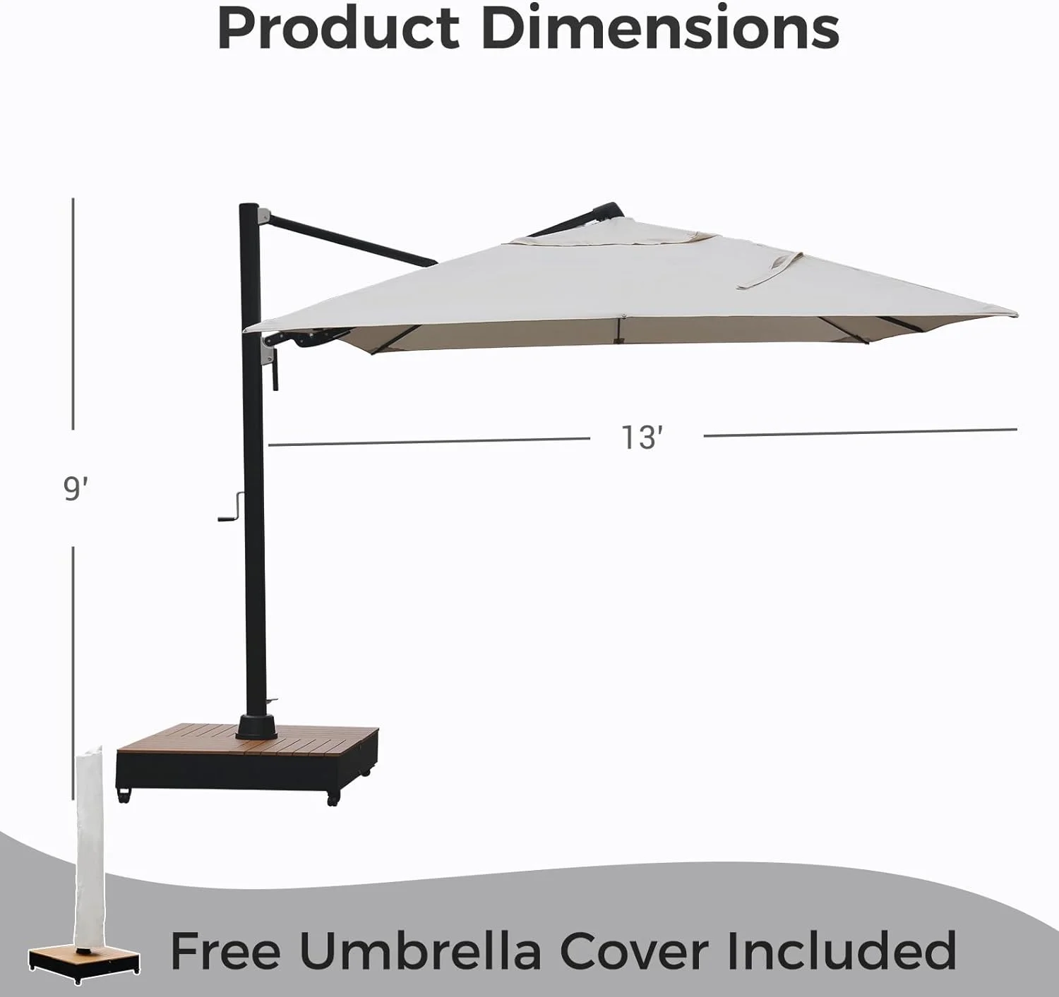 Grand Patio 10x13 FT Outdoor Cantilever Umbrella with Base, 5-Year Non-Fading Rectangular Offset Umbrella & Cover for Poolside, Deck, Backyard, Black