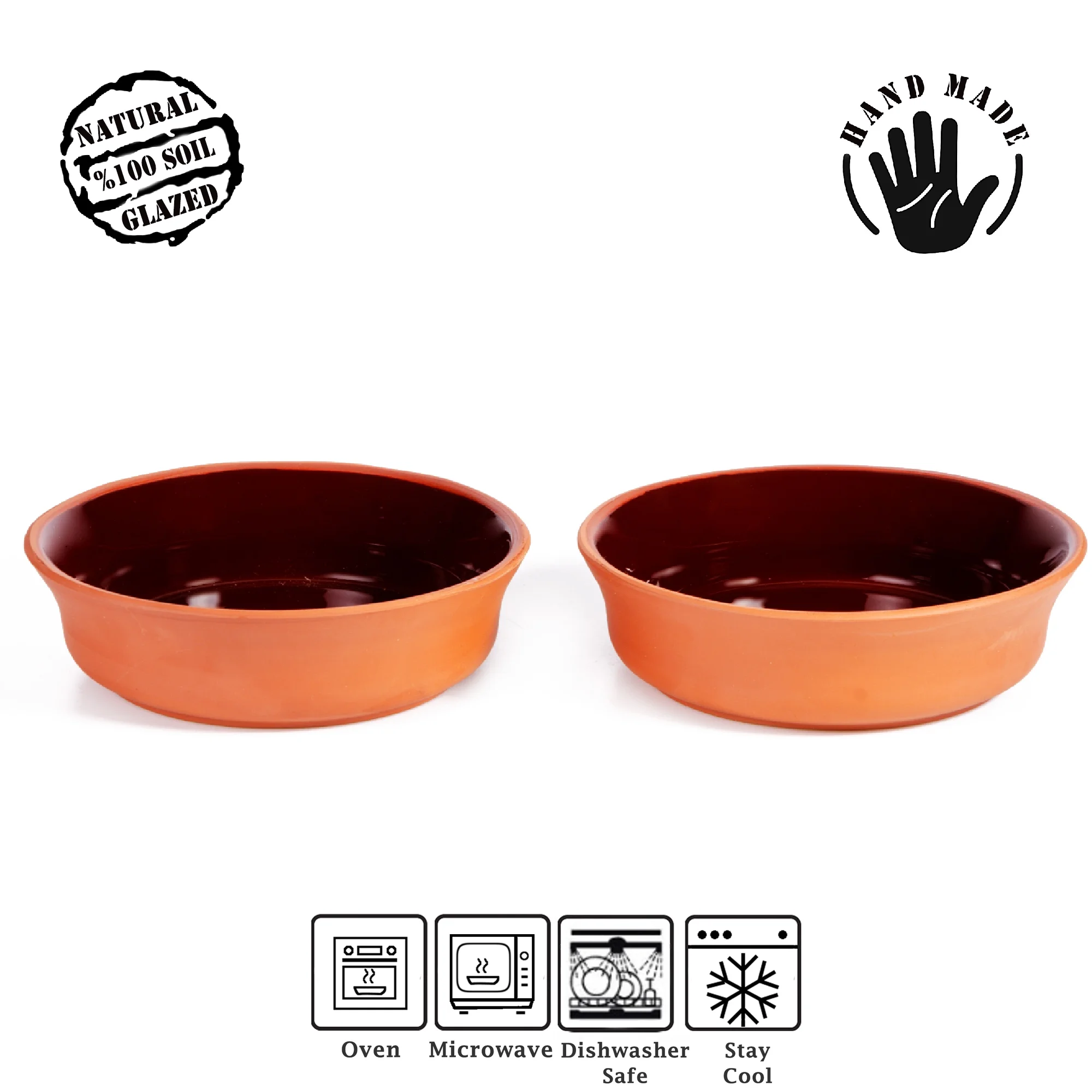 Handmade Clay Bowl, Traditional Terracotta Dish, Natural Clay Casserole, Set of 2, 6.3 in.