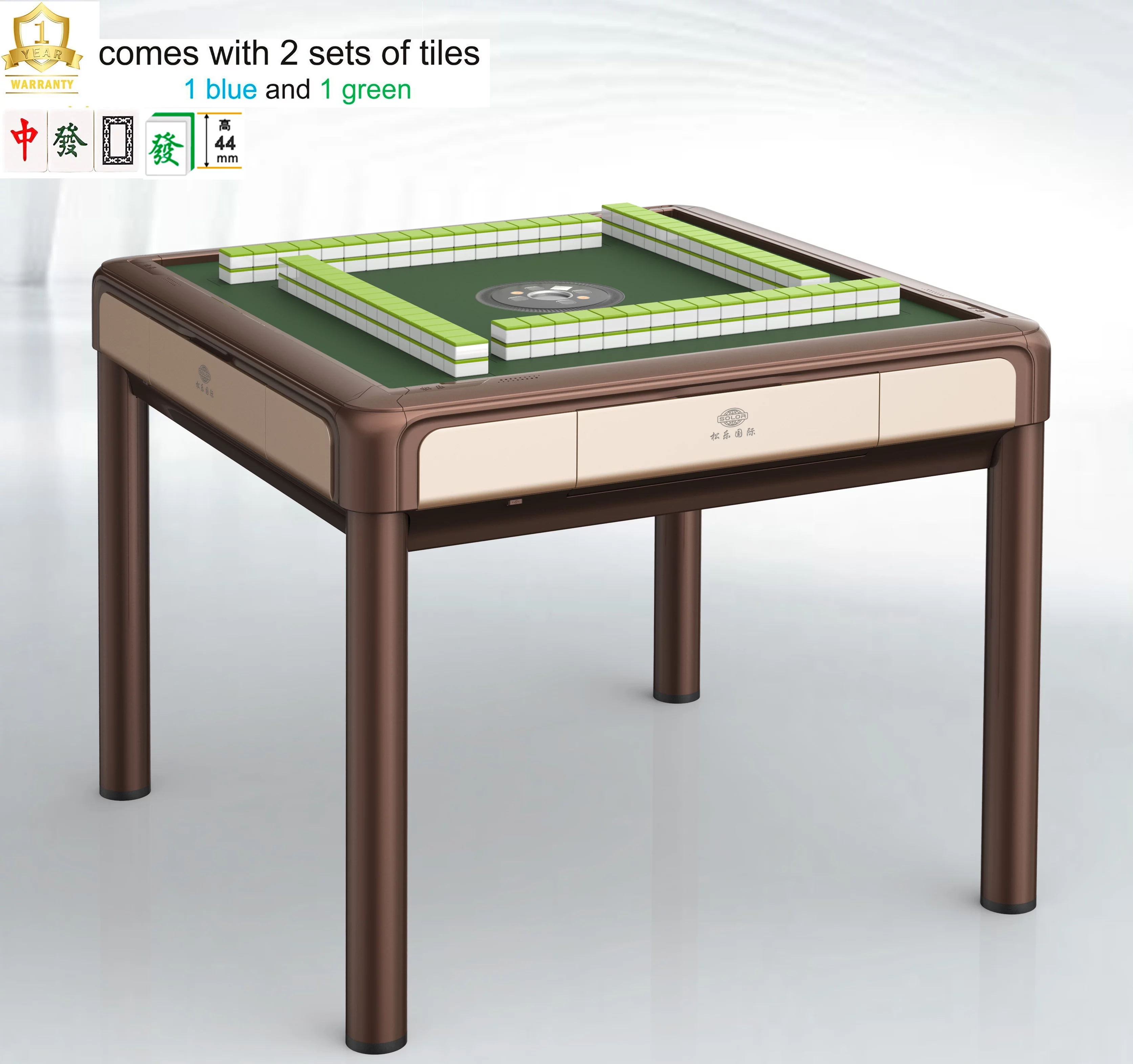 USA MJ TABLE Automatic Mahjong Table Dining Table with 4 Legs -  Chinese Style, Philippine Style, Comes 2 Sets of Magnetic Tiles (Blue & Green) 44mm Tiles & 1 Table Cover