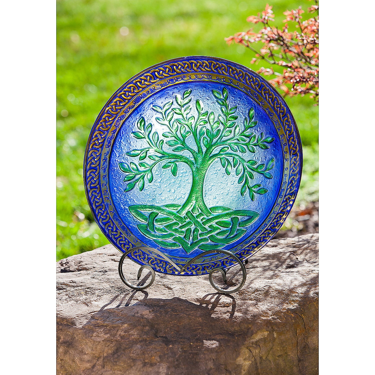 Evergreen Garden Tree of Life Glass Birdbath Bowl, 18 inches