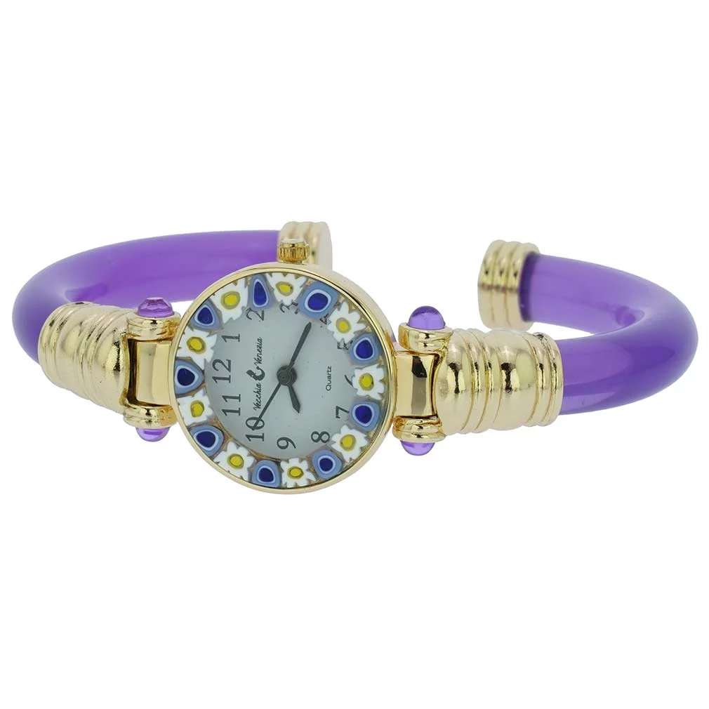 GlassOfVenice Murano Glass Millefiori Bangle Watch - Purple