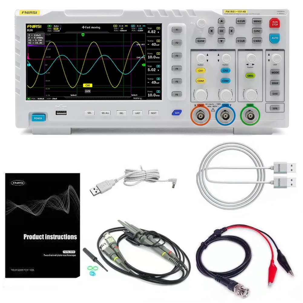 Tomshoo -1014D Portable 7 Inch TFT LCD Display Screen Two In One Dual Channel Input Signal Generator Desktop Oscilloscope Capture Output Signal Function 100MHz* 2 Ana-log Bandwidth 1GSas Sampling Ra