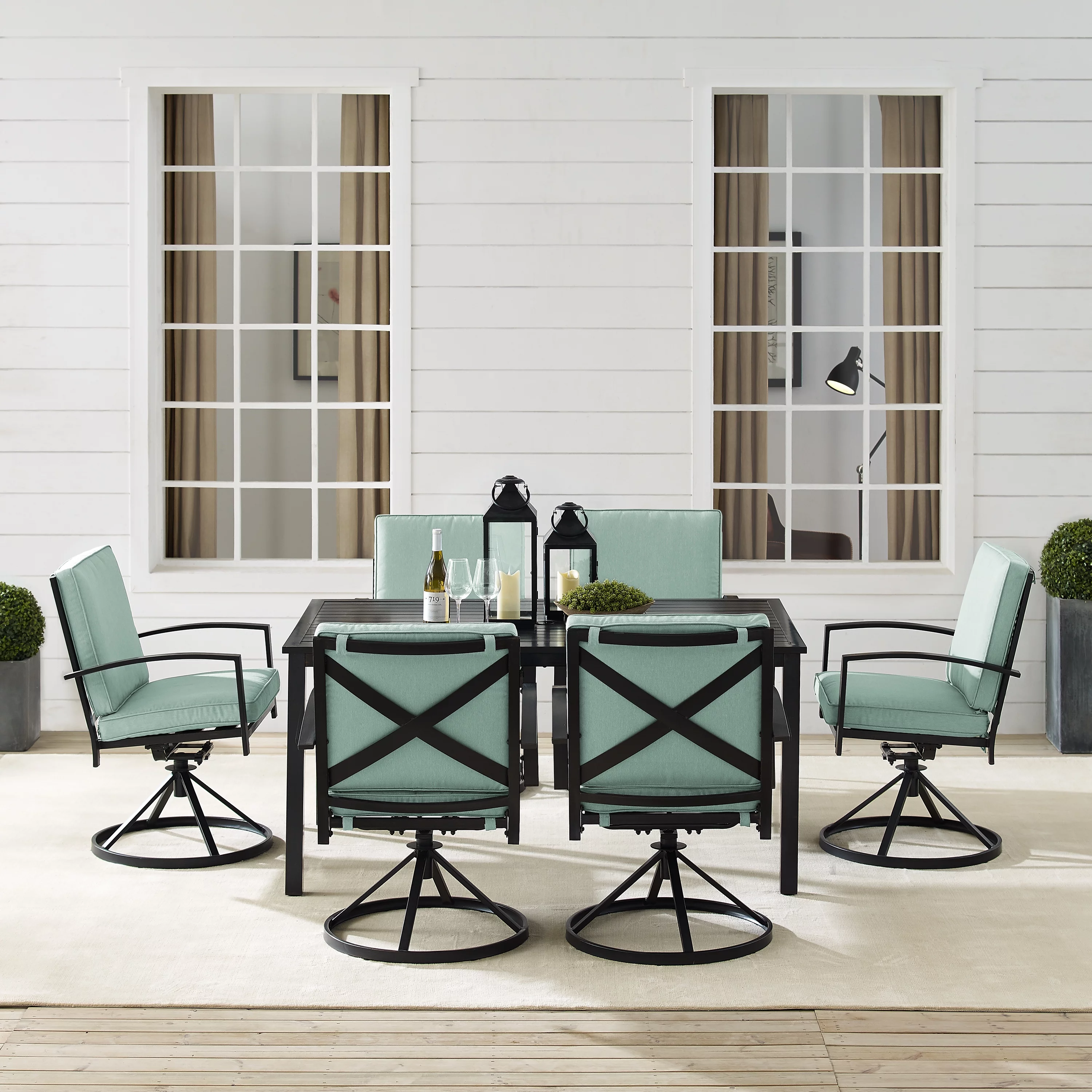 Crosley Furniture Kaplan 7 Piece Metal Outdoor Dining Set in Mist Green