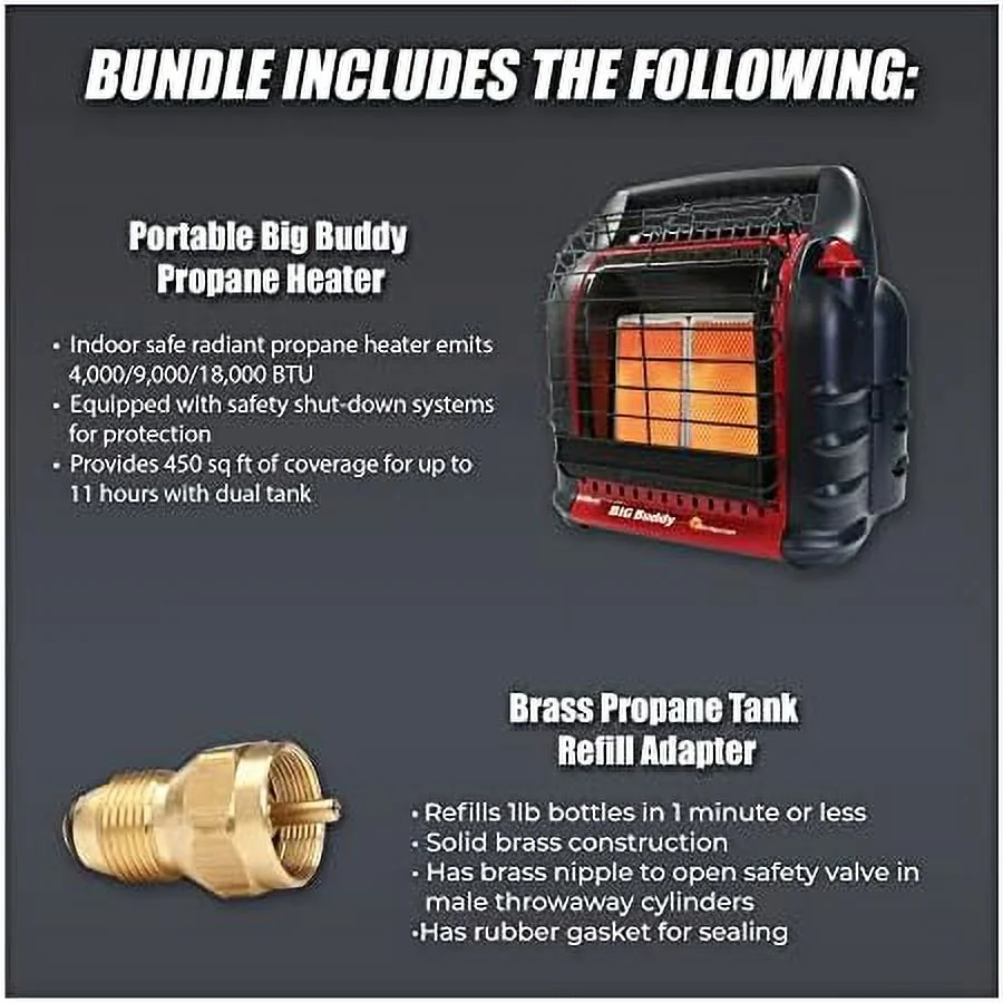 Portable Big Propane Heater With Propane Refill Adapter Bundle (2 Items)