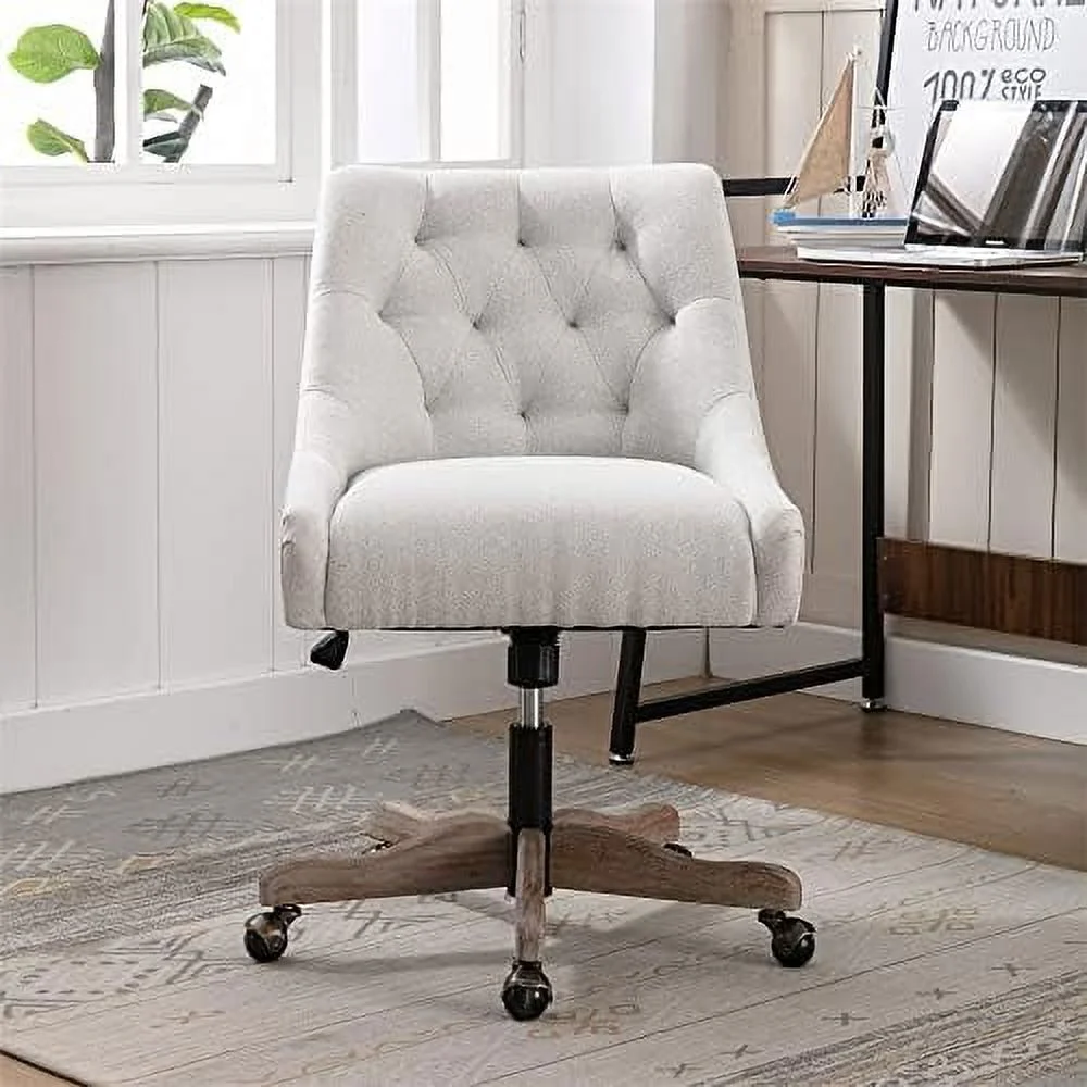 SJOLKMN Home Office Chair  Adjustable Upholstered Computer Desk Chair with  Degree Swiveling Base  Ergonomic Task Chair Vanity Chair for Office  Living Room  Studying  Charcoal Grey