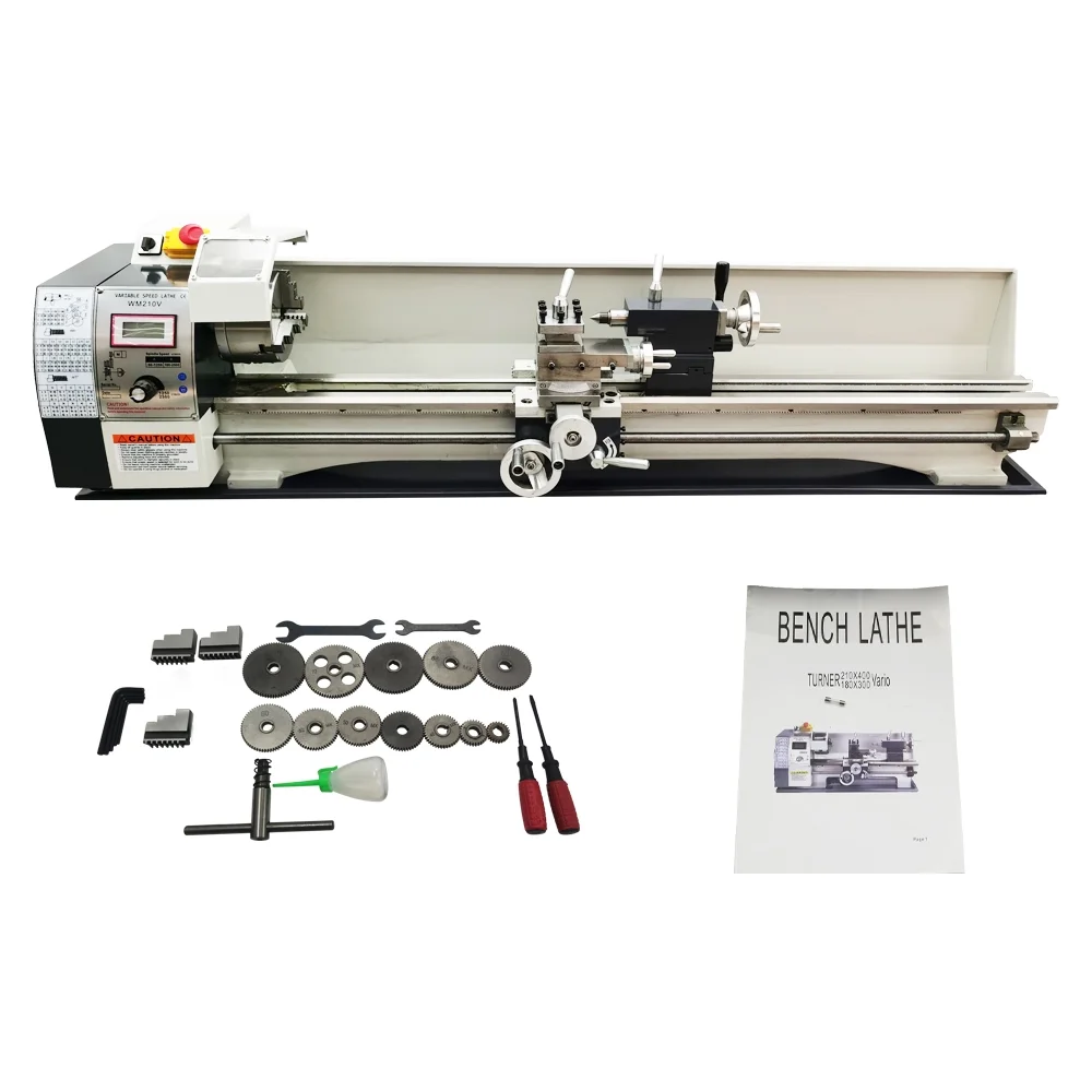 Techtongda WM210V Precision Instrument Metal Lathe Metal Bench Lathe Inch Thread Brushless Motor 8