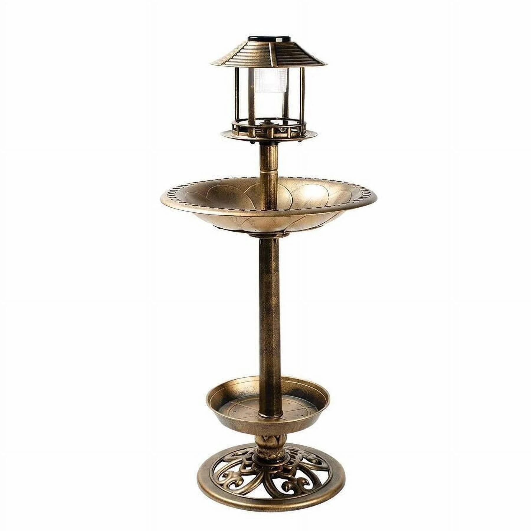 Lightweight Antique Garden Bird Bath with Solar Light and Planter, 4-in-1