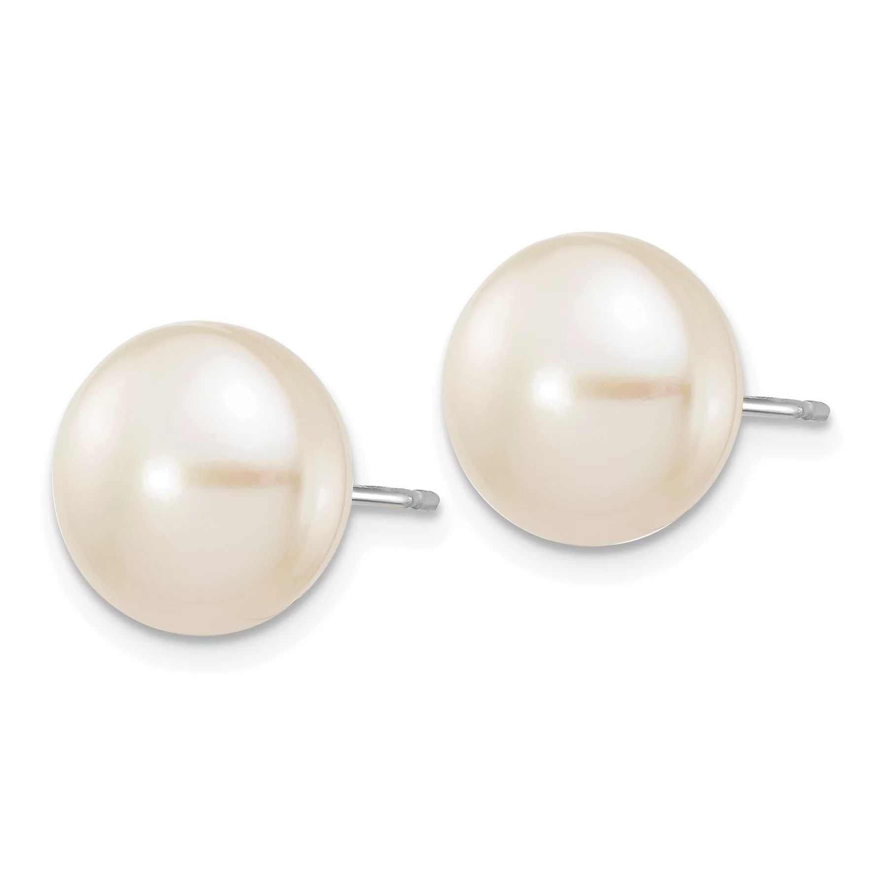 Carat in Karats 14K White Gold White Button Fresh-Water Cultured Pearl Stud Post Earrings (10 to 11mm (range))