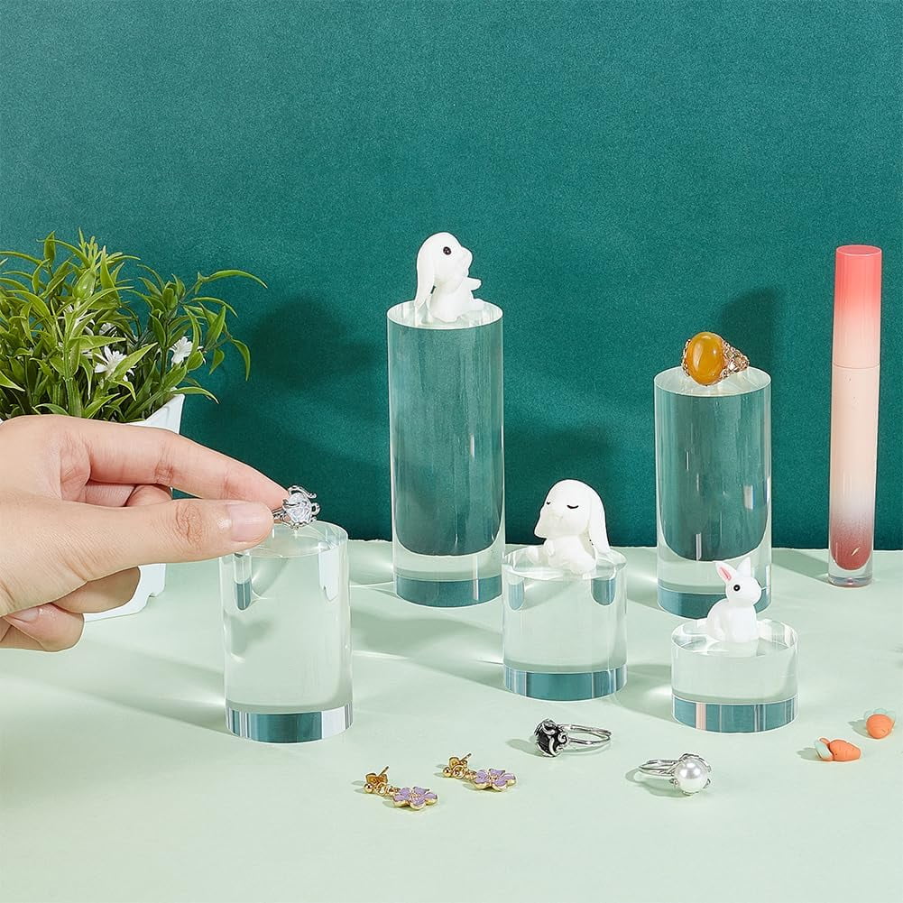 5Pcs Clear Acrylic Display Block 1.2/1.6/2.4/3.2/4 Inch Round Cylinder Solid Display Pedestal Stand