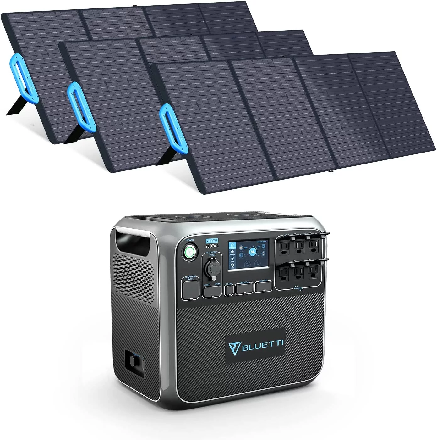 Bluetti Portable Power Station AC200P With 3 200W Solar Panels, 2000Wh Solar Generator,2000W AC Outlets Solar Powered Generator for Home Use, Trip, Power Outage
