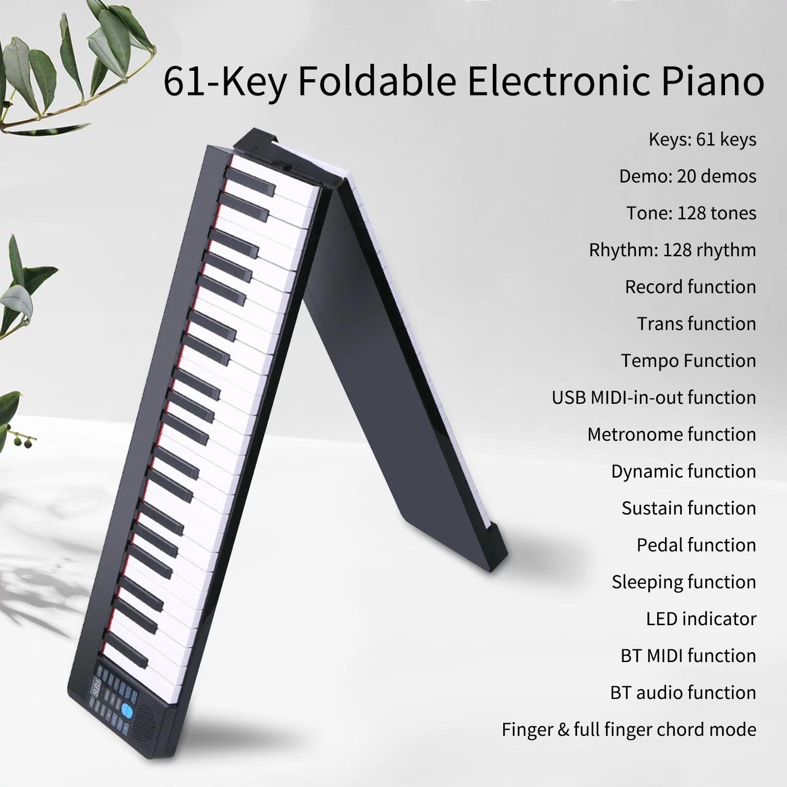 ametoys Folding Digital Piano, 61-Key Sensitive Keyboard with LCD Display and BT Connectivity