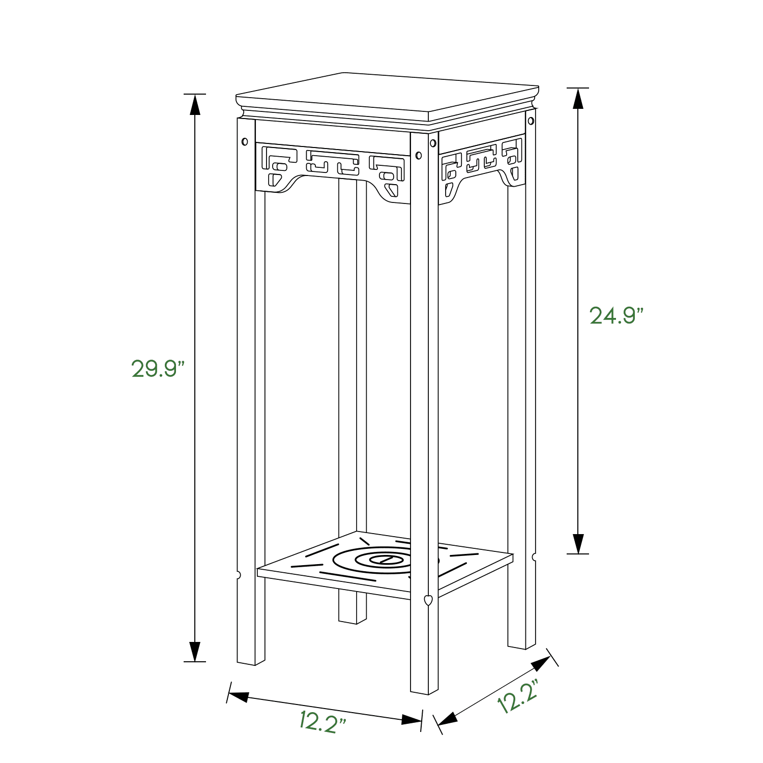 MoNiBloom Bamboo 2 Tiers Square Plant Stand, Vintage Carving Flower Rack, Brown, for Garden