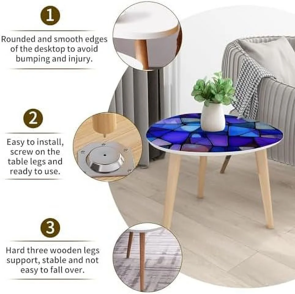 SQWCFD Small Coffee Nesting  Stained Glass Style Daffodils Blue Triangle End  Center   Modern   Room Bedroom Balcony