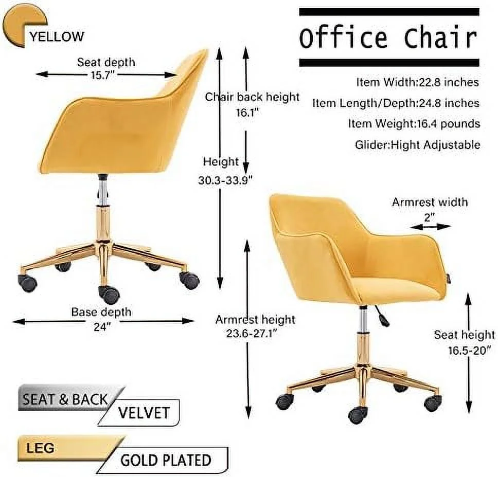 CHGBV Velvet Chair  Home Office Chair  Cute Ergonomic Desk Computer Chair  Task Swivel Chair with Arms  Comfy Upholstered Make Up Decorative Chair with Metal Base Wheels Height Adjustable