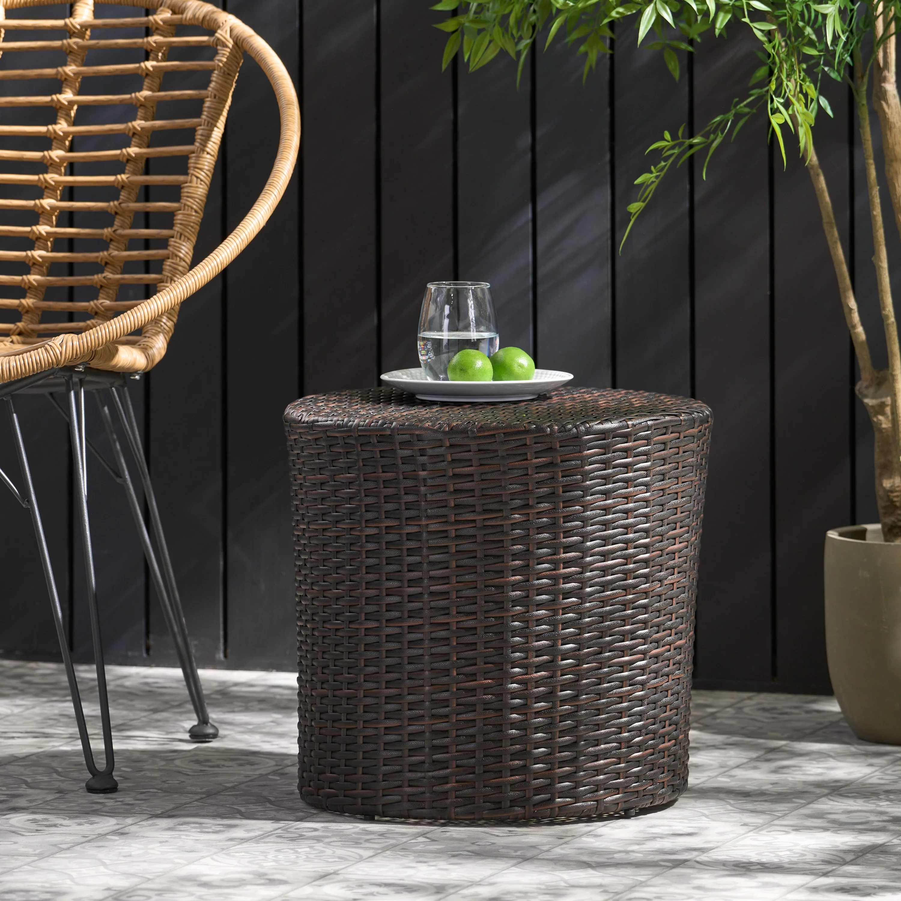 Mogul Round Wicker Barrel Side Table, Multibrown