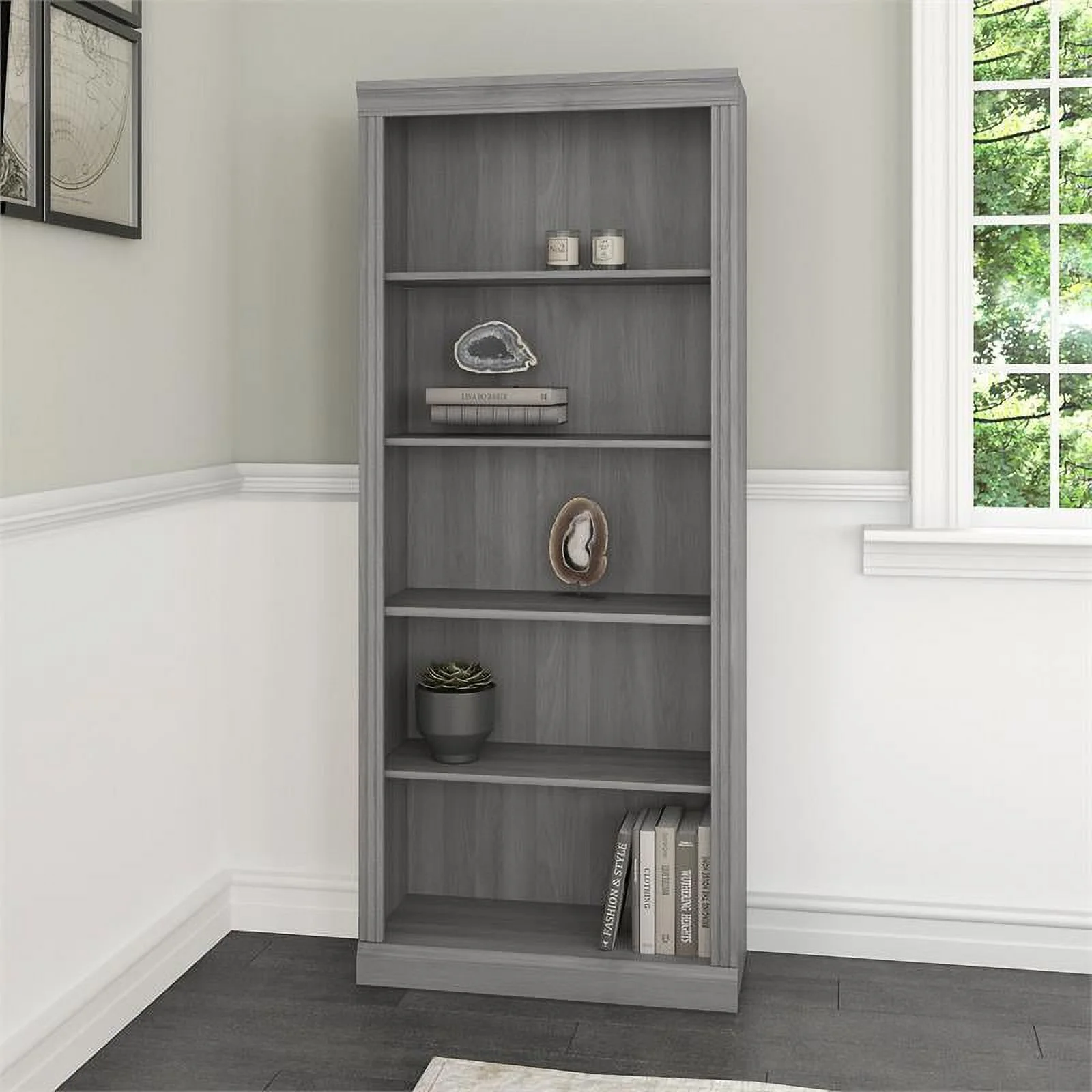 Pemberly Row Tall 5 Shelf Bookcase in Modern Gray - Engineered Wood