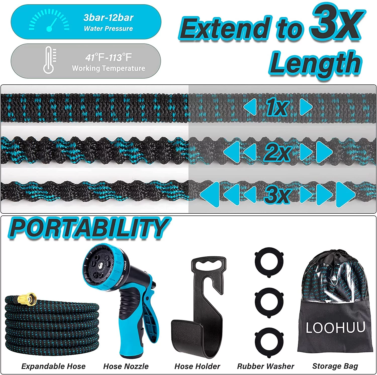 Expandable Garden Hose 100ft Water Hose - 10 Function Hose Spray Nozzle, Flexible Hose Water Pipe with 3/4