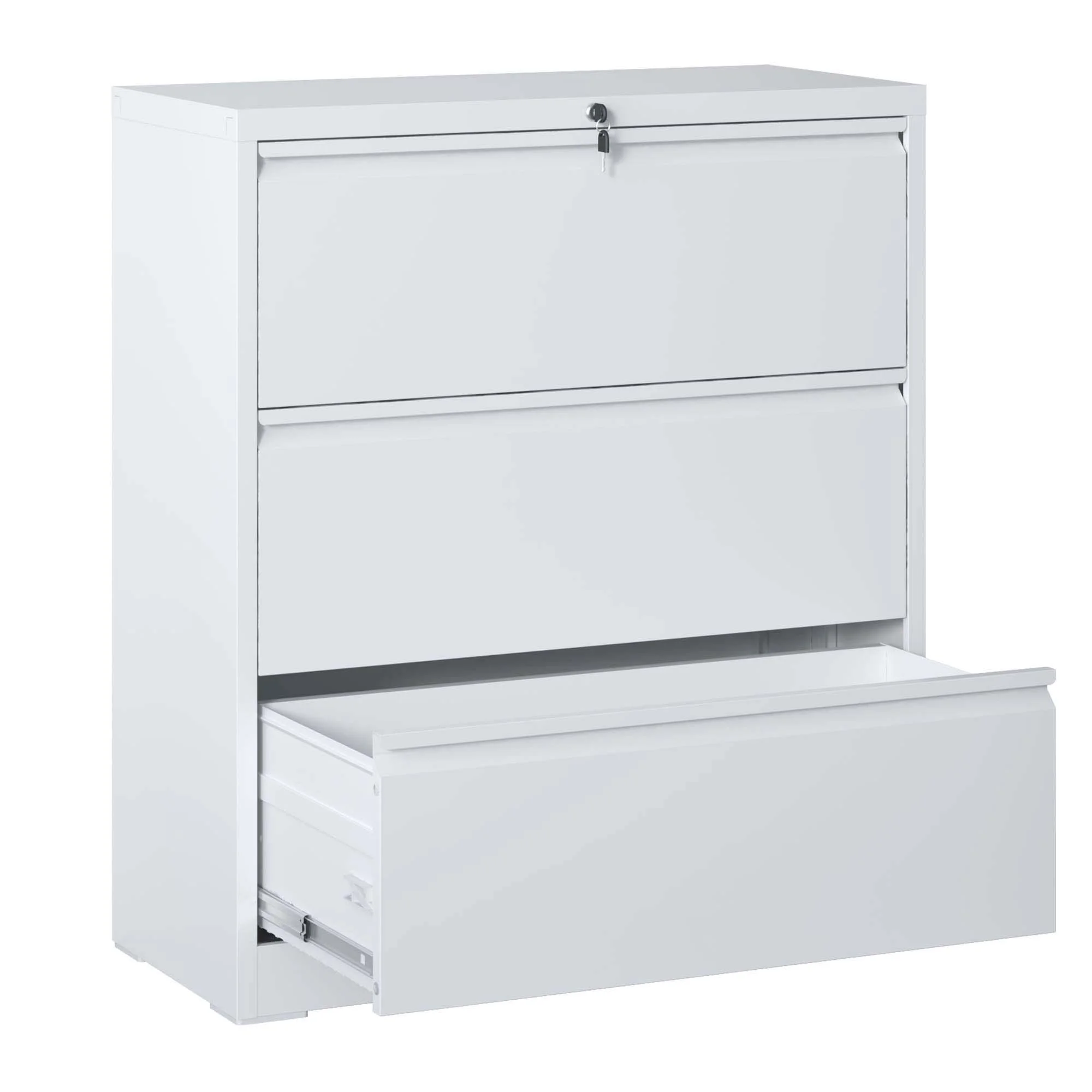 3-Drawer Lateral File Cabinet with Lock, Metal Locking Filing Cabinet for Home Office, Supports Legal/Letter/A4/F4 Size - White