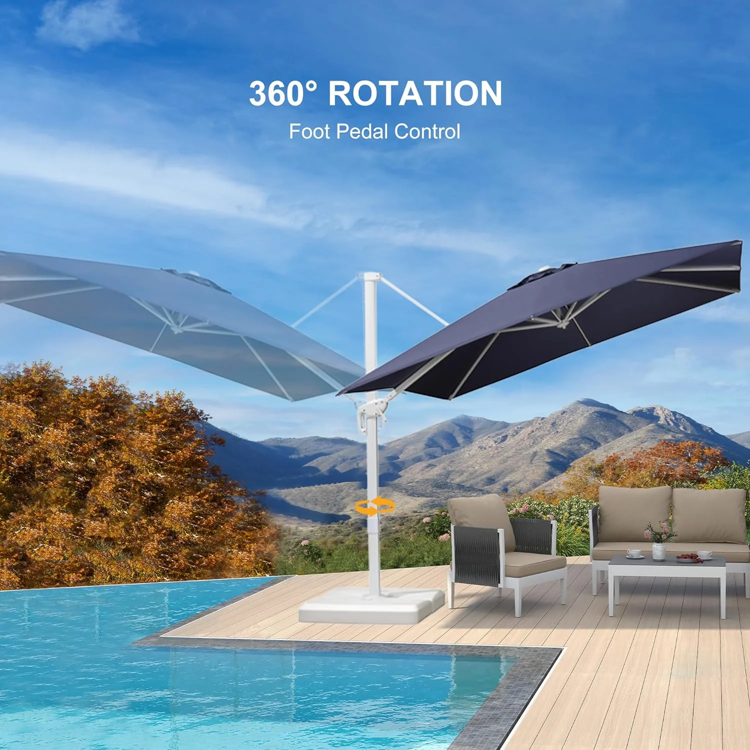 PURPLE LEAF 9 × 11.5 FT Patio Umbrella White Cantilever Offset Umbrella Rectangle Outdoor Umbrella with 360° Rotation for Garden Deck Pool, Navy Blue