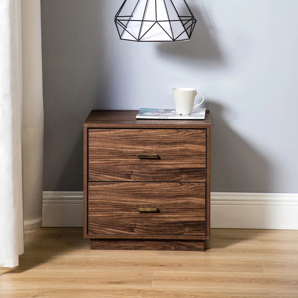 iYofe Modern Nightstand, Wood Bedside Table with 2 Drawers, End Table with Storage for Living Room, Solid Bedside Table for Bedroom, Walnut, 15.7(L) x 19.6 (W) x 20.0(H) inches