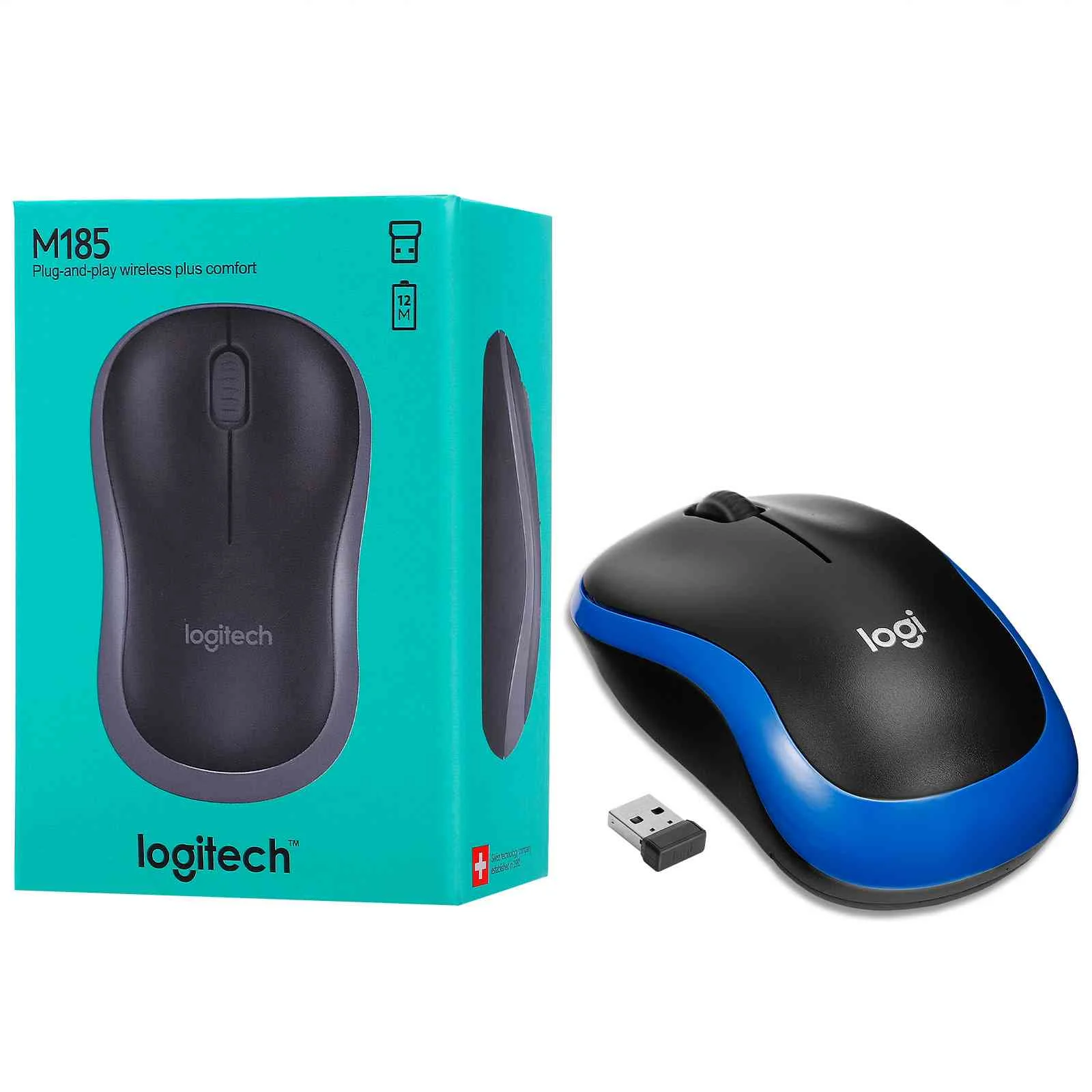 Wireless Optical Mouse - Logi M185 Plug-and-Play, Long Battery Life, Comfort Design, for Left and Right-Handed Use - Compatible with CORSAIR Laptops and All Operating Systems -Blue
