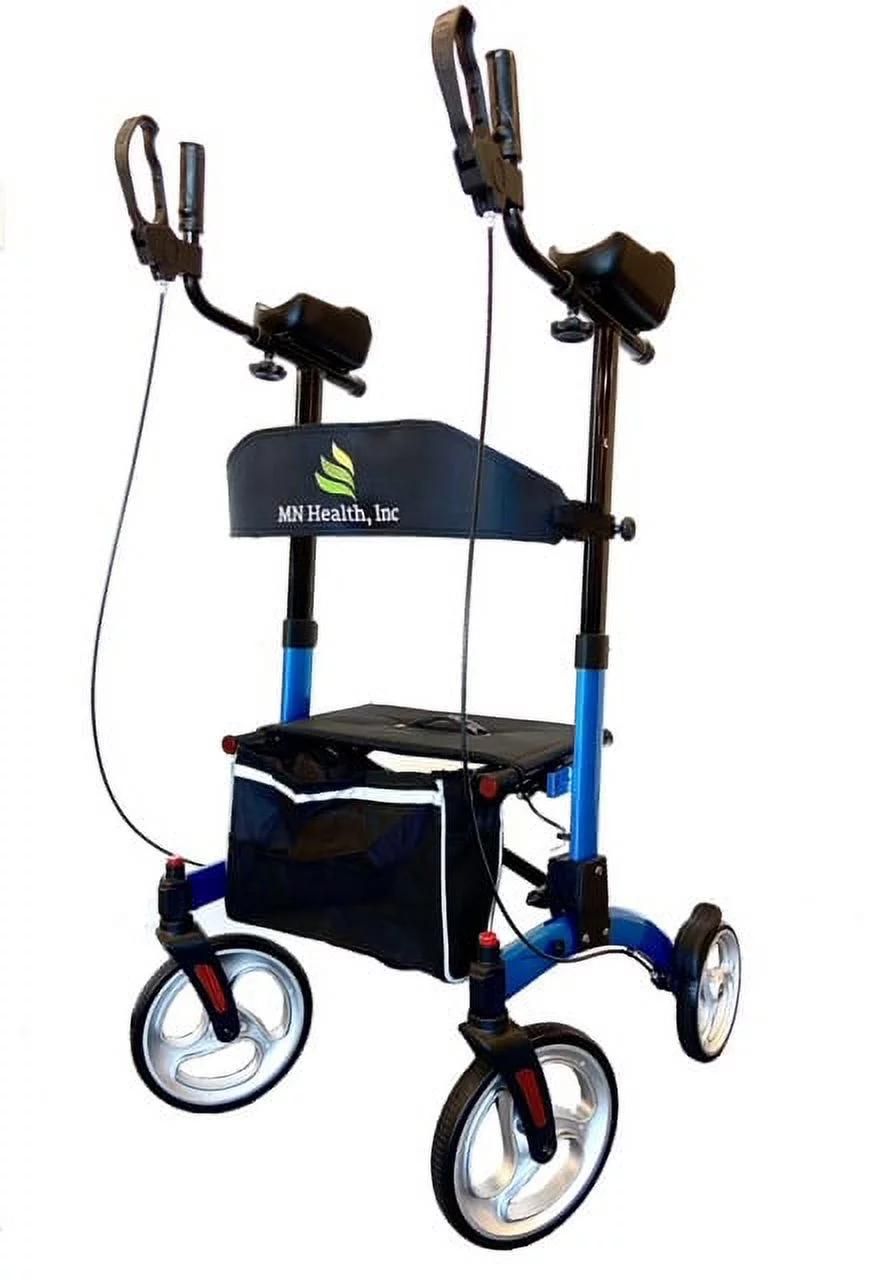 Upright Stand Up Walker Rollator Seat and Back 4 Wheel With Padded Arm Rests