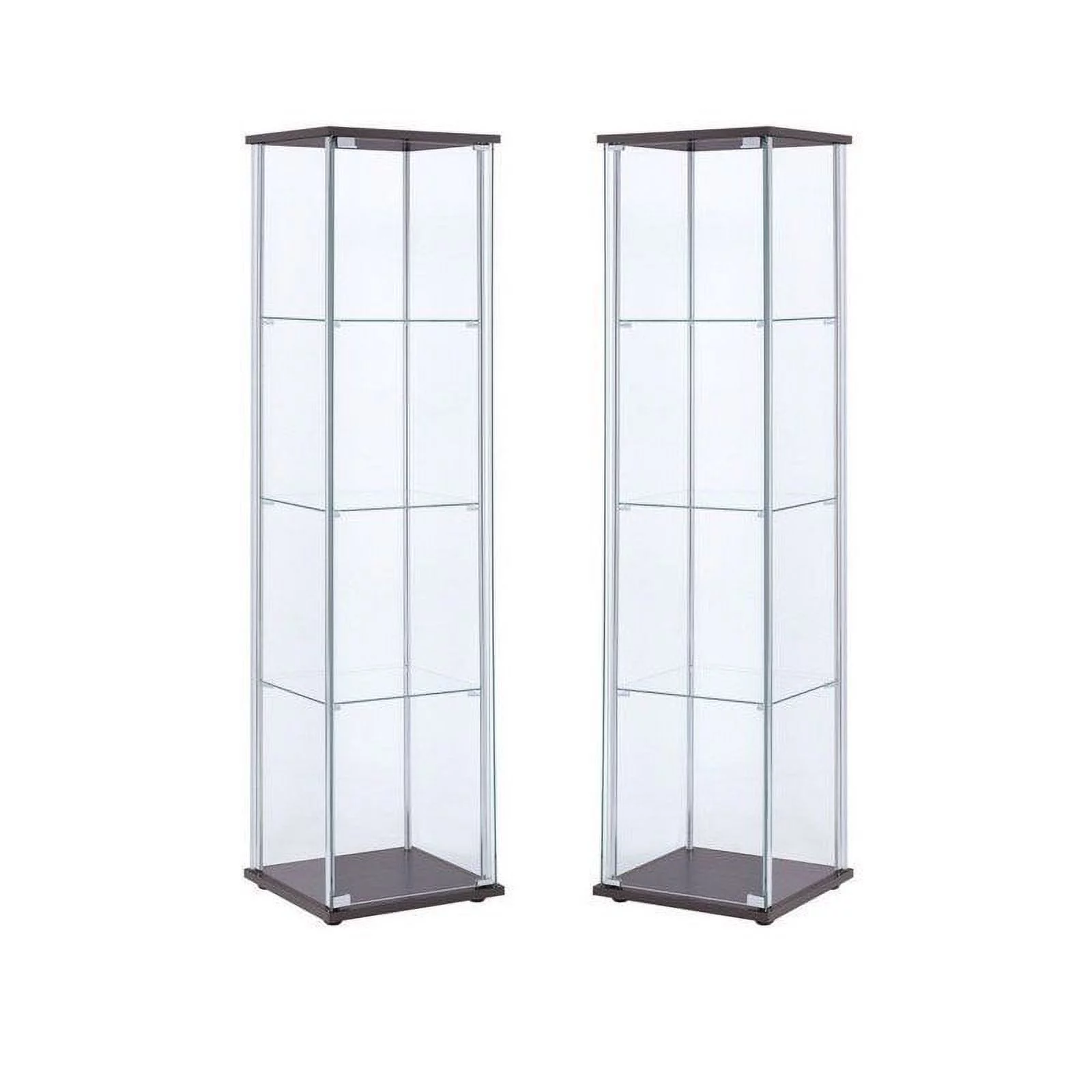 (Set of 2) Glass Curio Cabinet in Cappuccino