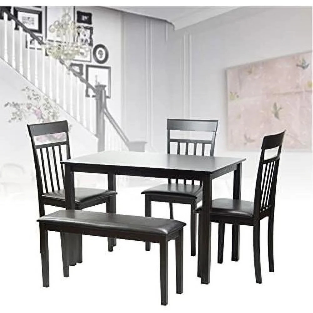 Dining Kitchen Rectangular Classic Table Solid Wooden Modern In Black Espresso Finish